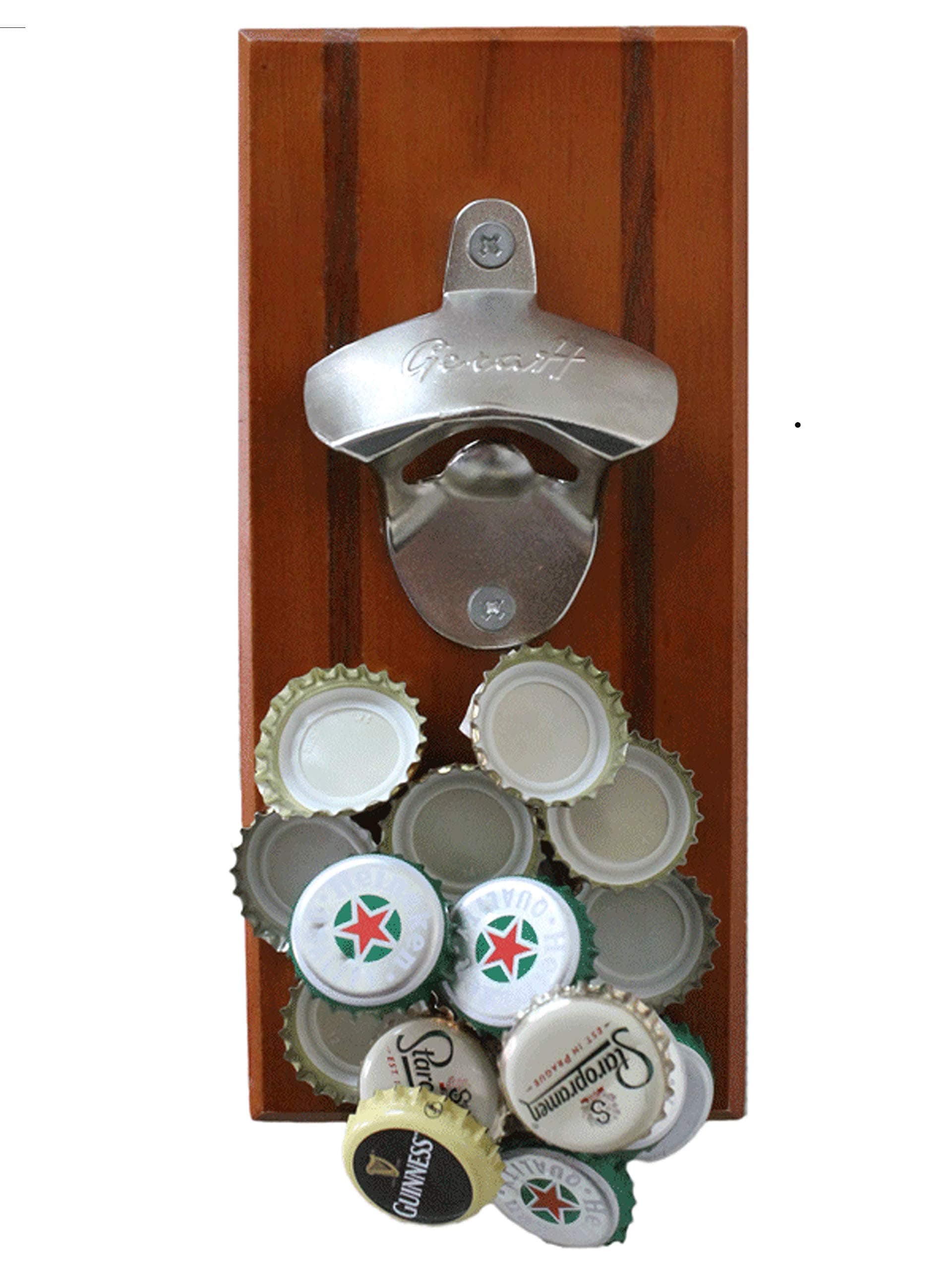 GeraH Magnetic Wall Mounted Beverage Bottle Opener with Cap Catcher for No Mess Convenience Easy to Hang Hardware Included Premium Quality Bonus eBook