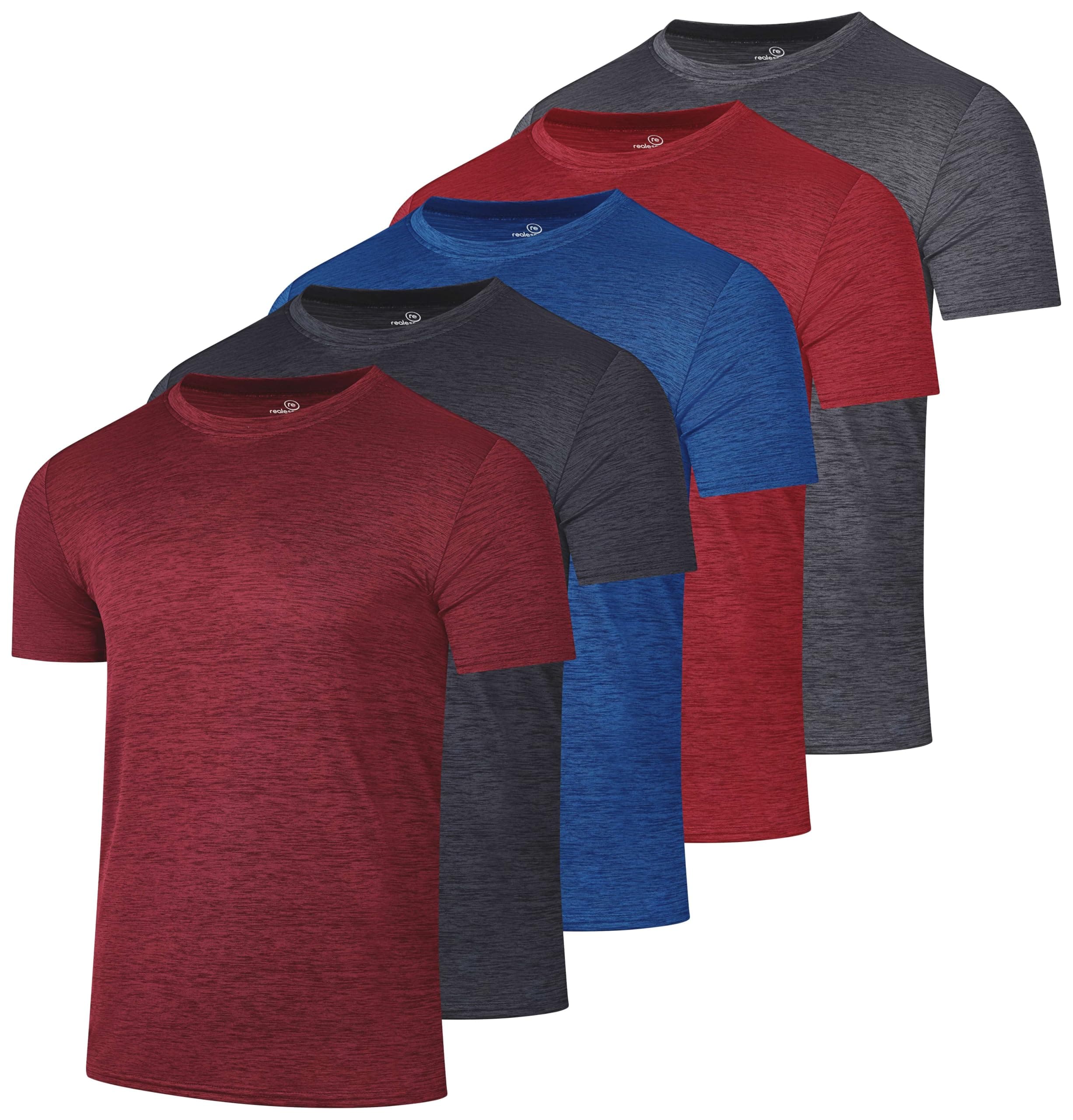 Real Essentials 5 Pack: Menās Dry-Fit Moisture Wicking Active Athletic Performance Crew T-Shirt