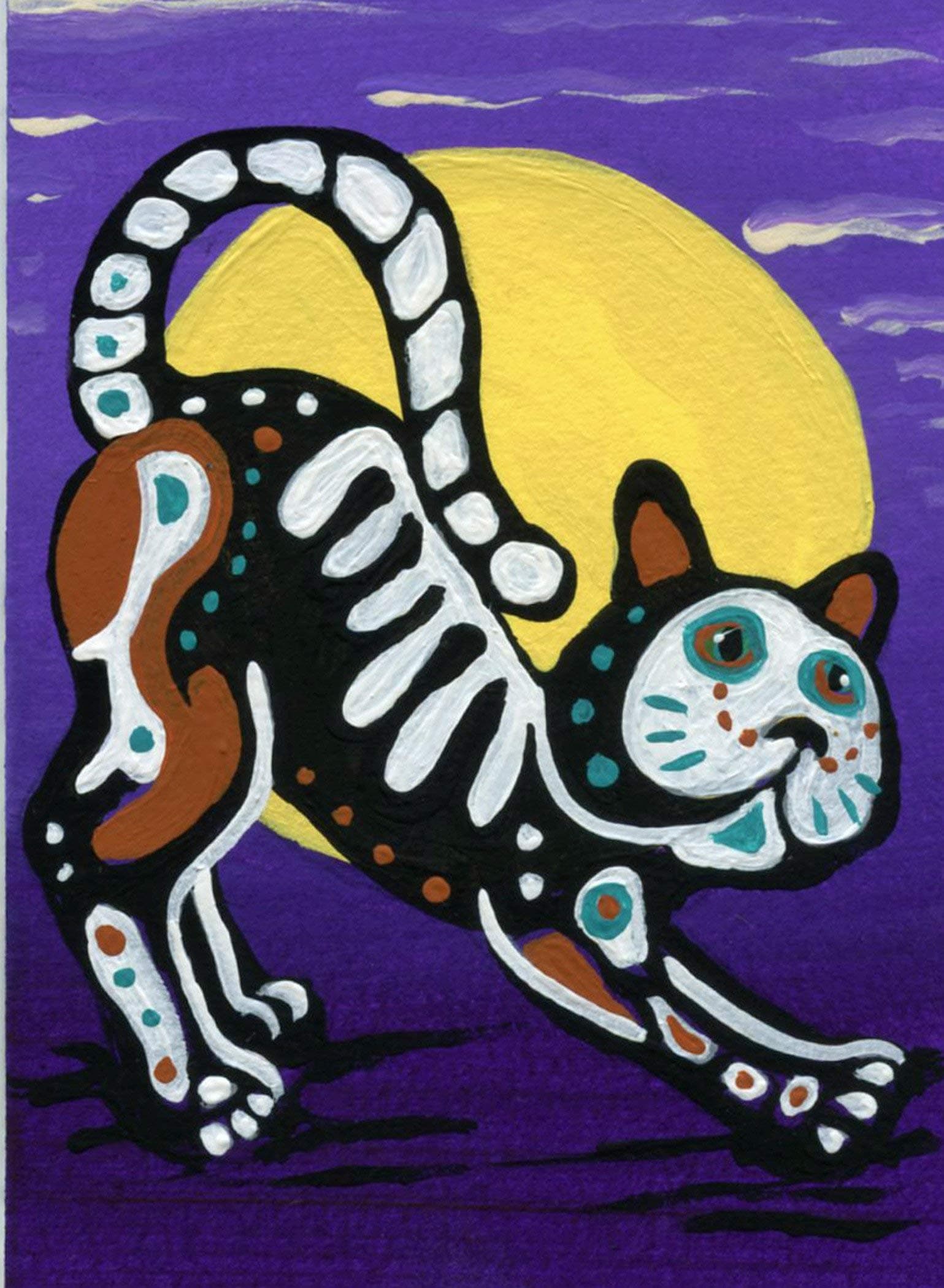 ATC Day of the Dead Original Miniature Painting Cat Kitty -Carla Smale