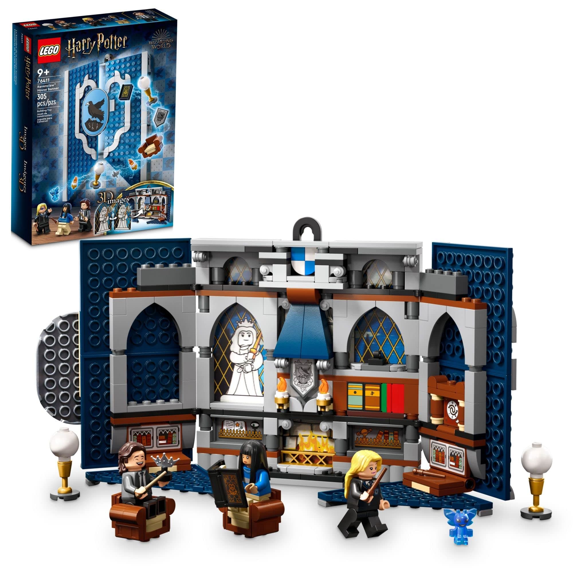 Harry Potter Ravenclaw House Banner Building Kit 76411-3D Harry Potter Room Wall Decoration, Great Gift Set for Boys Girls Kids, Hogwarts Castle Common Room, Luna Lovegood Minifigure and Wands