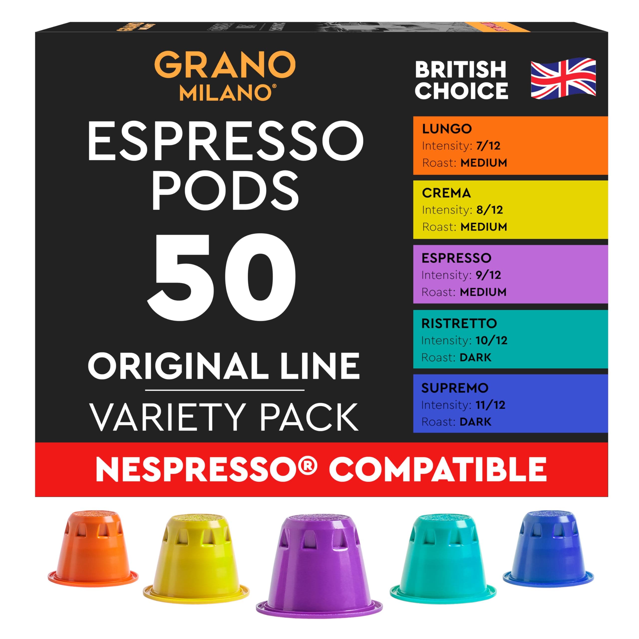 Variety Pack Coffee Capsules - 50 Pods Compatible with Nespresso Original line, Medium and Dark Roast, Espresso Coffee Capsules Made in Italy