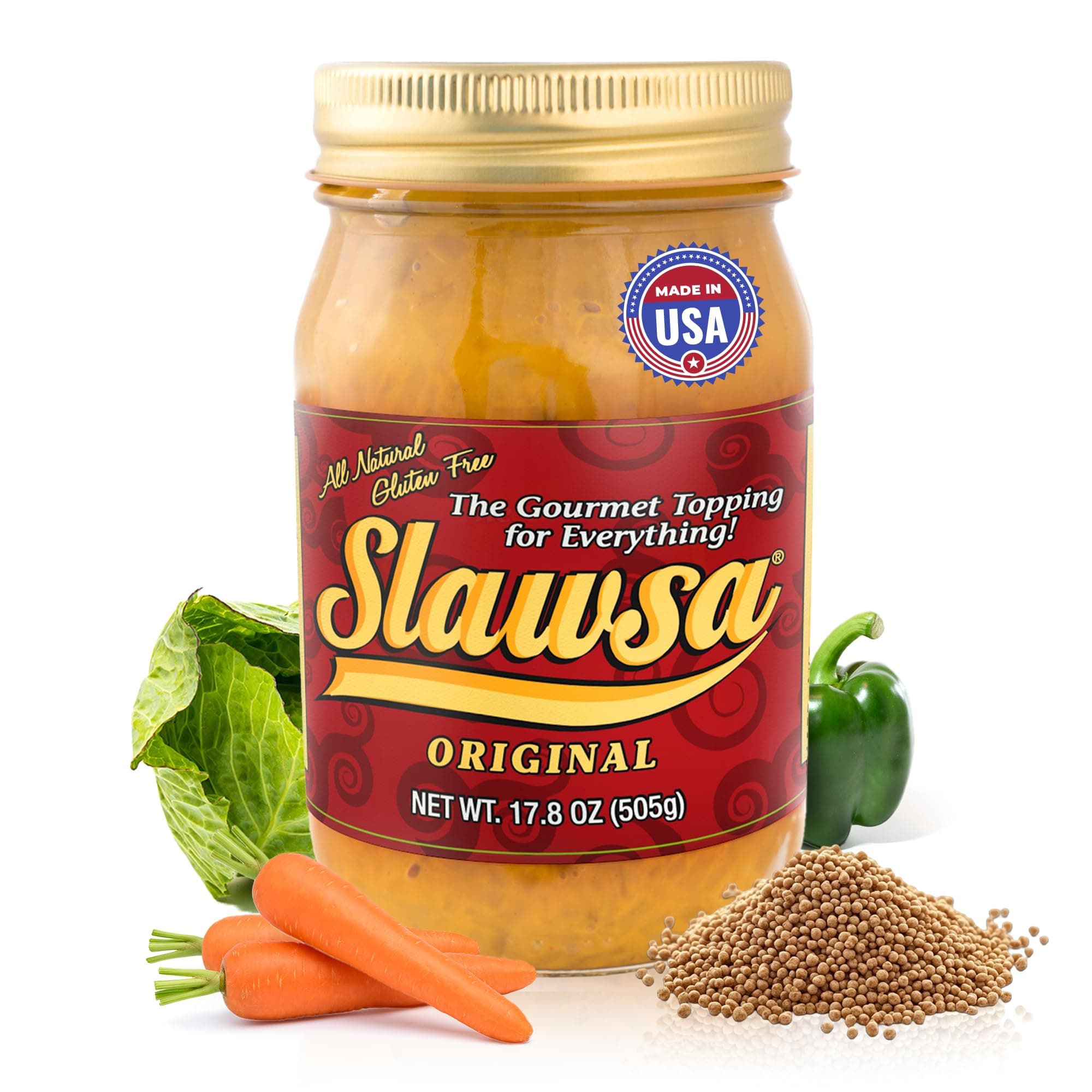Slawsa Original Crunchy Gourmet Topping for Burgers, Hot Dogs & More – 17.8 oz Tangy Sweet Relish Crunch Slaw-Style Condiment with Versatile Texture, All-Natural, Gluten-Free, Vegan, Made in USA