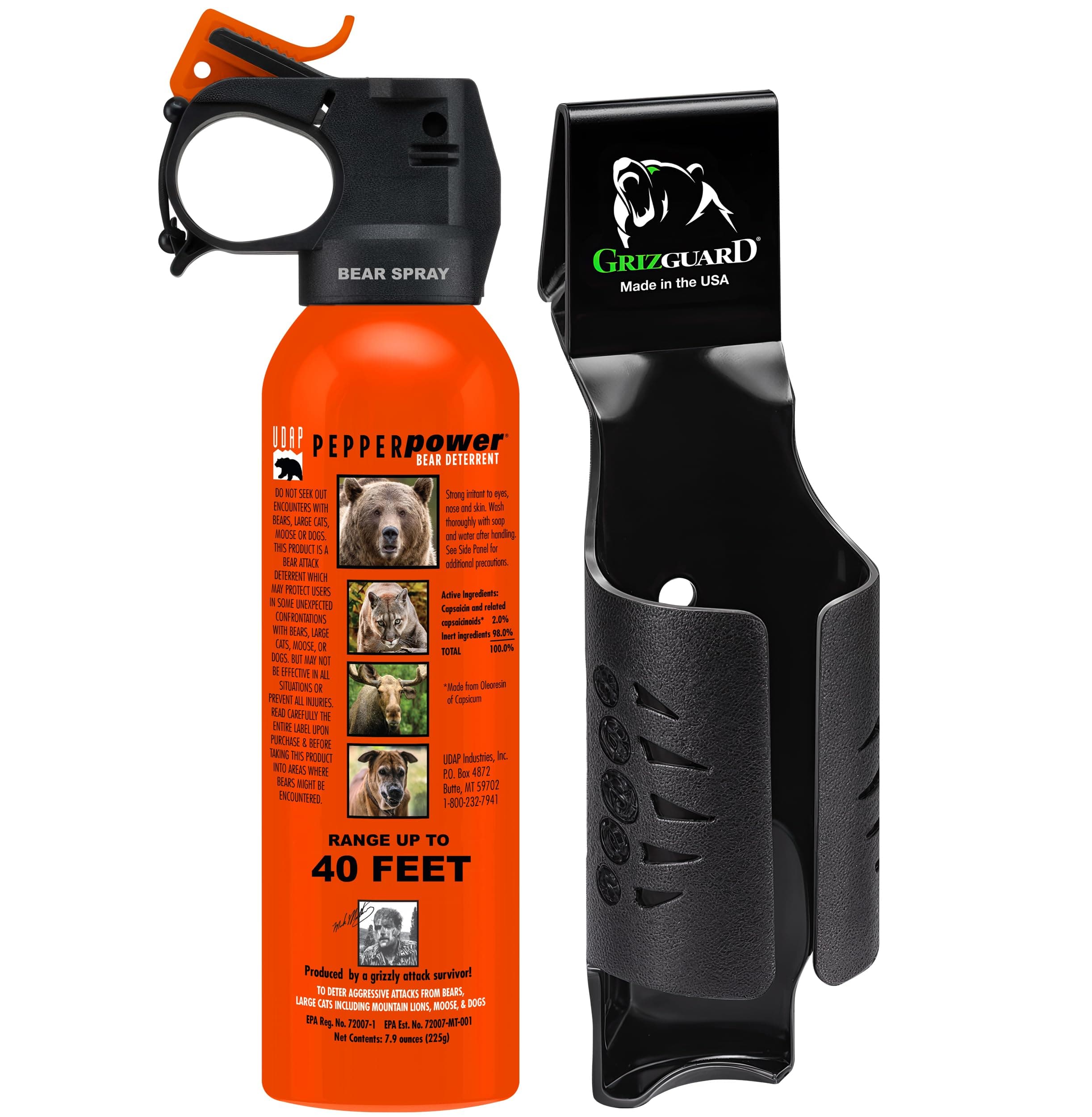 UDAP Pepper Power Magnum Bear Spray Self Defense Deterrent with Holster for Camping, Hiking, Fishing, Powerful Blast Pattern, 30 ft Fog Barrier, 12HP, 7.9 oz