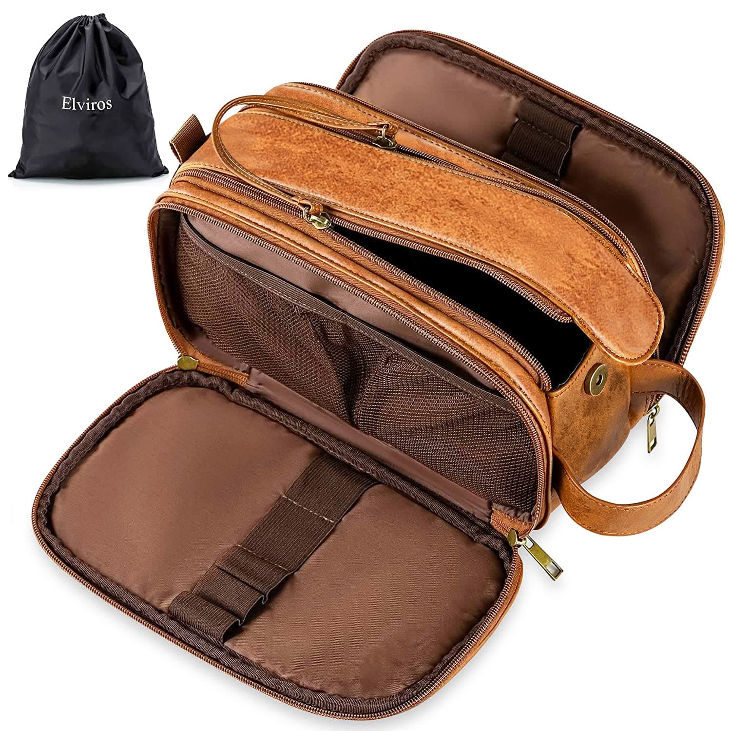 Toiletry Bag for Men Large Travel Kit Water Resistant Bathroom Organizer PU Leather