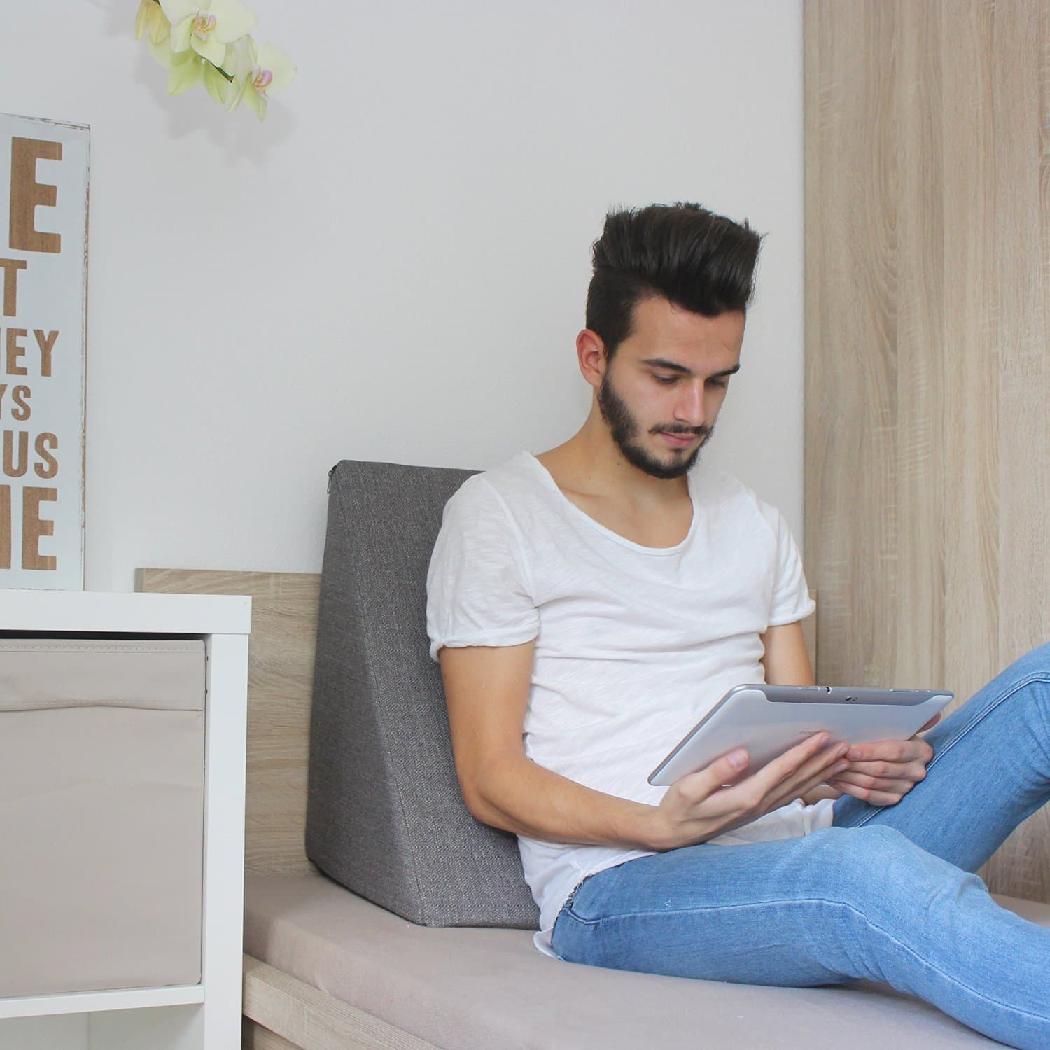 Extra Large Foam Wedge Cushion for Bed and Living Room - (grey)