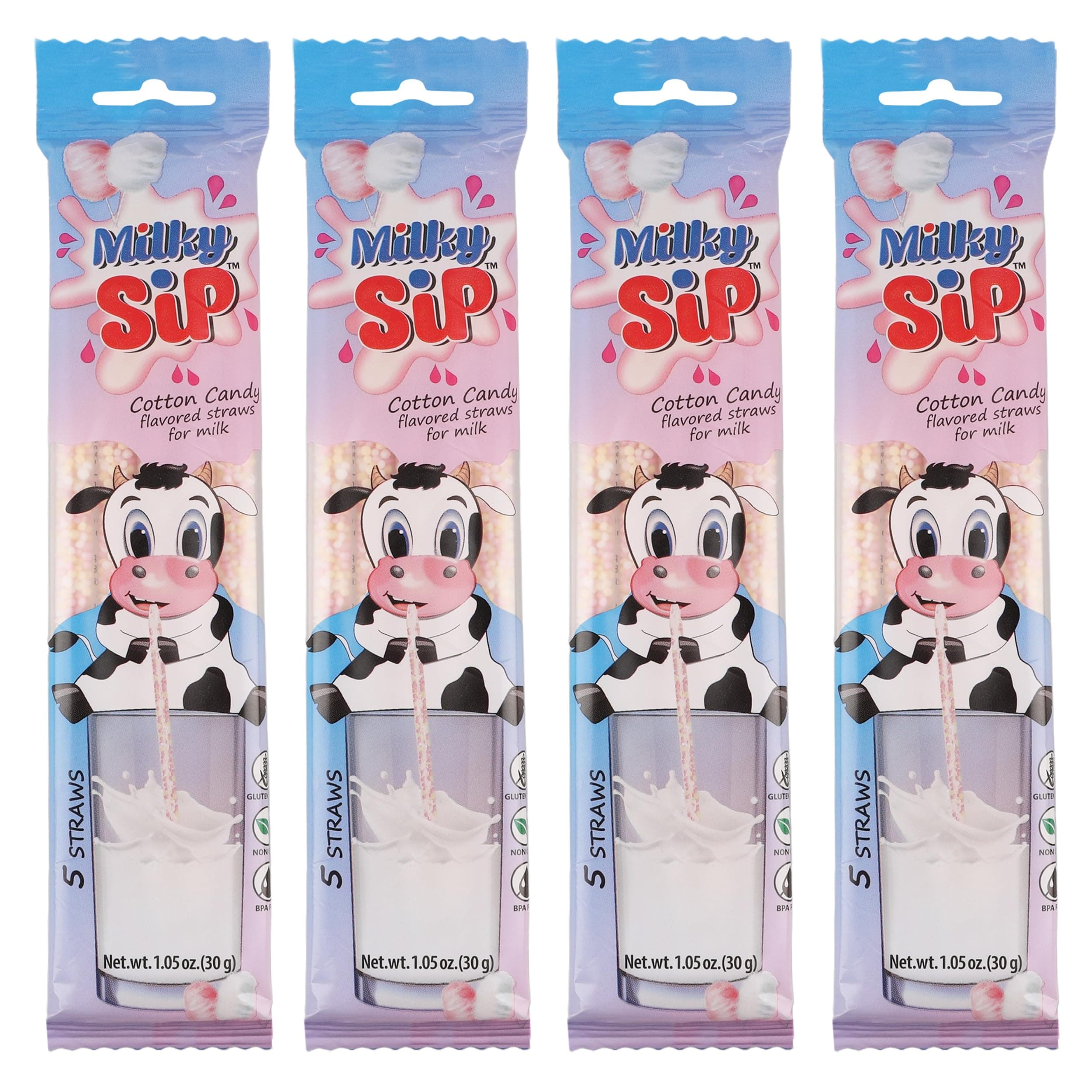 20 Milky Sip Cotton Candy Flavored Straws For Milk - 4 Packs of Milk Flavoring Straws, 5 Straws in Each. Magical Cotton Candy Flavor Makes Children Eager, Want and Love to Drink Milk