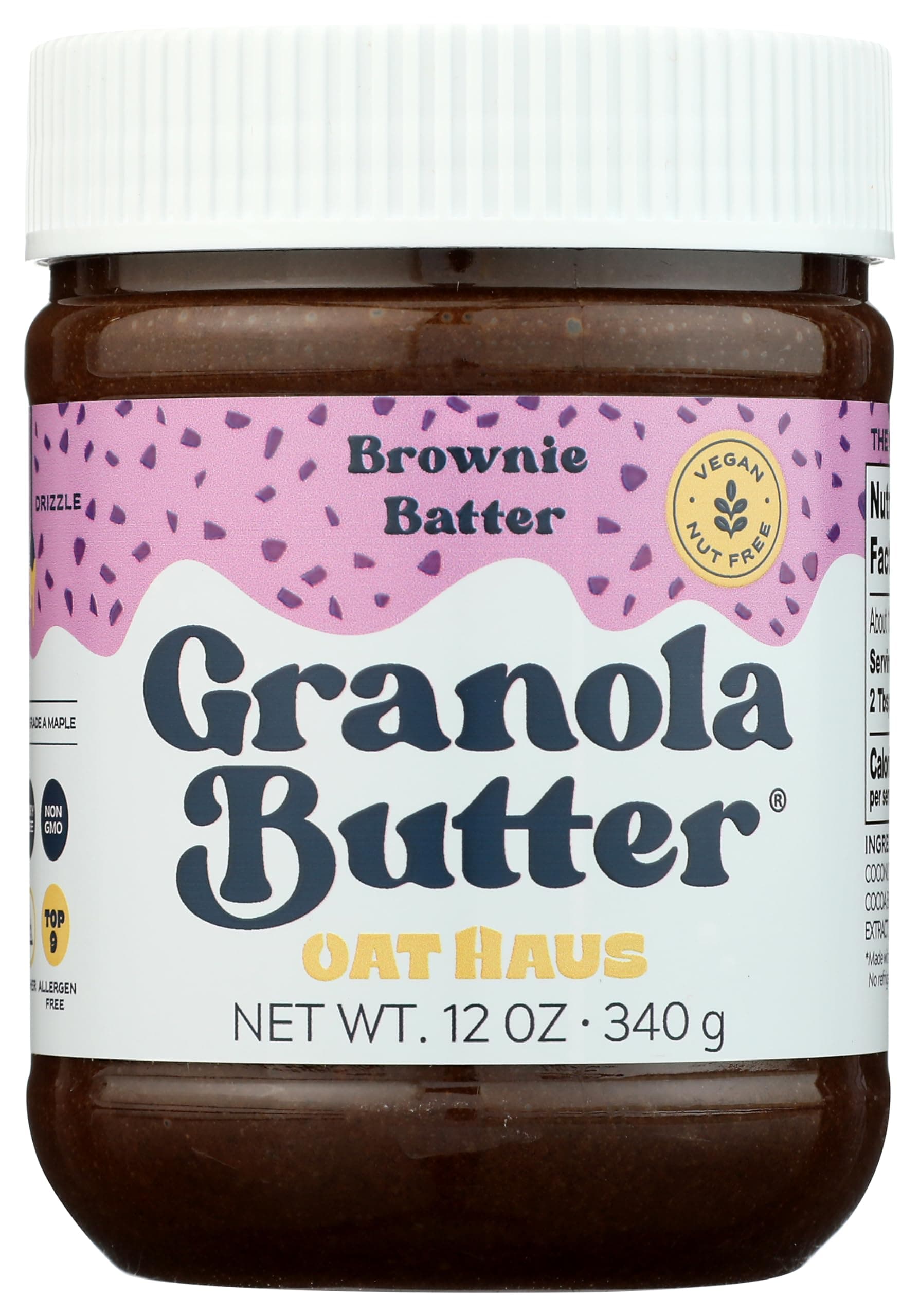 Oat Haus Brownie Batter Granola Butter - Peanut-free, Almond (Tree-Nut) Free, Vegan, Gluten-Free, & School-Safe, Chocolate Spread Alternative (12 oz)