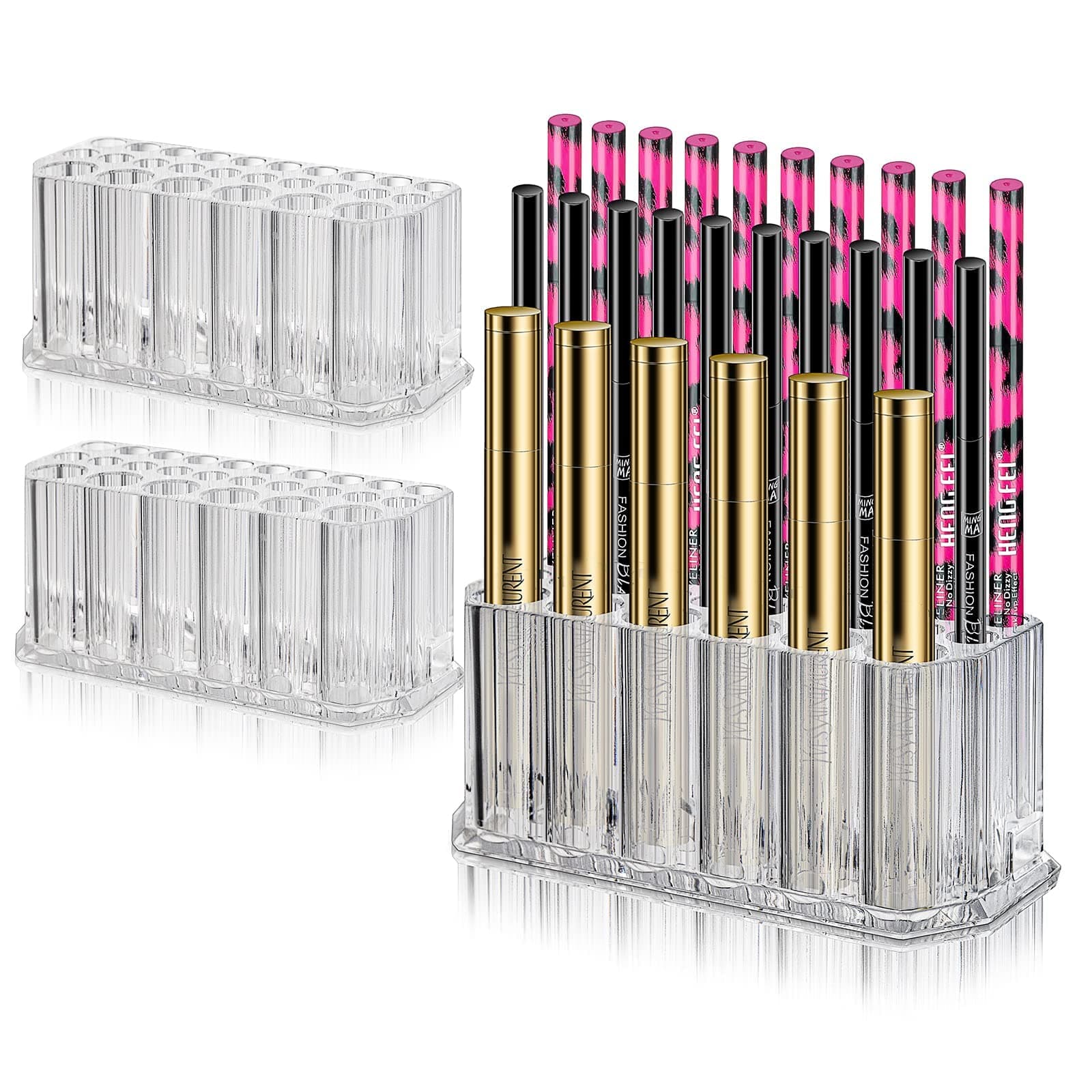 3 Pack Acrylic Eyeliner Lip Liner Holder Organizer, 26 Slots Makeup Brush Pencil Organization Container, Clear Cosmetic Storage Display Holder