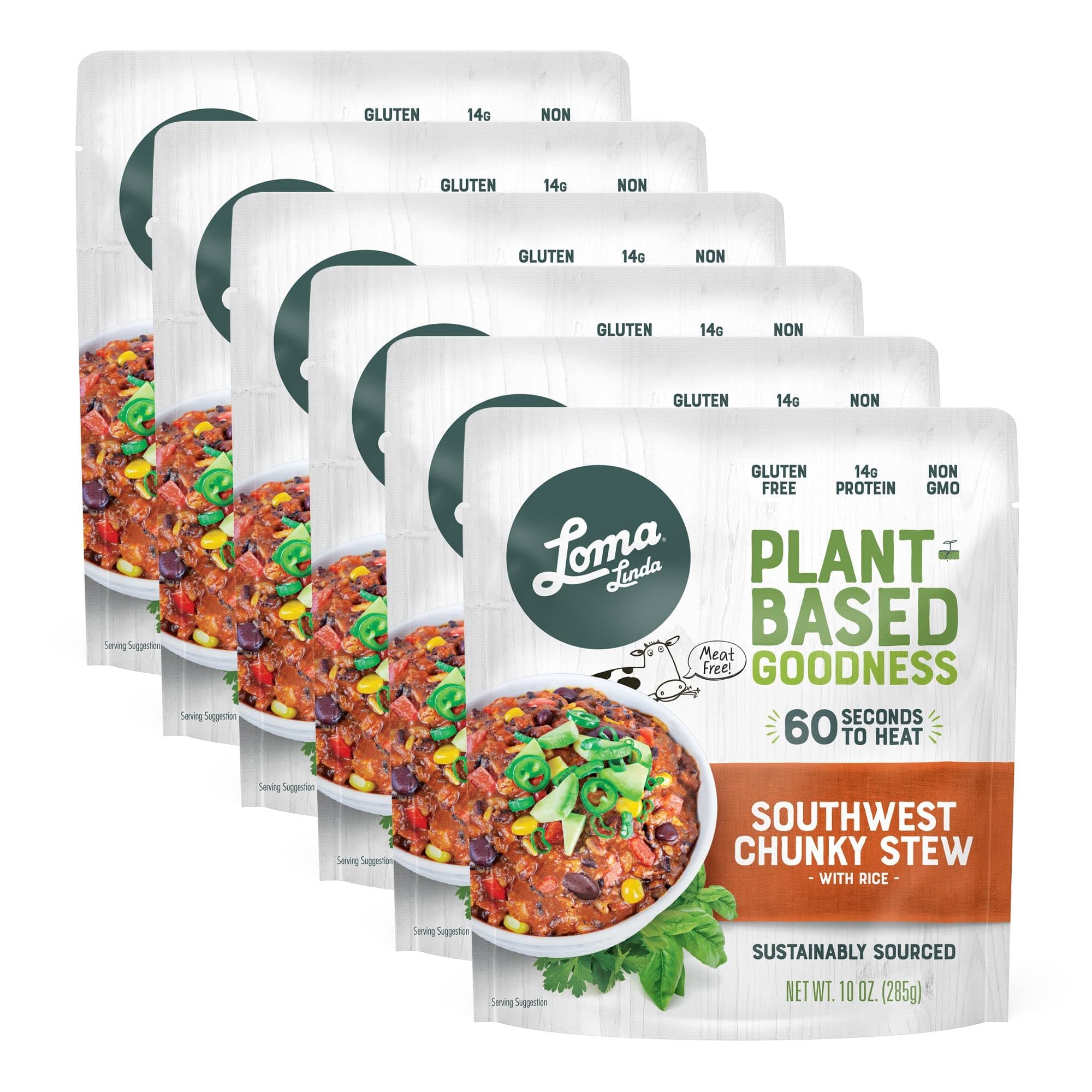 Loma Linda Blue - Plant-Based Complete Meal Solution - Heat & Eat Southwest Chunky Stew (10 oz) (Pack of 6) - Non-GMO, Gluten Free