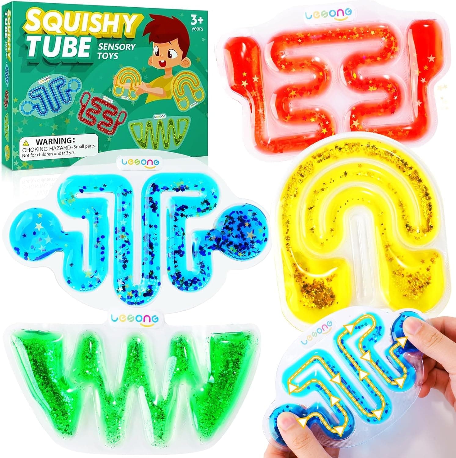 – LESONG Fidget Toys Sensory Tube for Kids, 4 Pack Sensory Toys for Children Autism Special Needs, Anxiety Relief Fidgets for Student Classroom, Squeeze Calming Toy Easter Basket Essentials