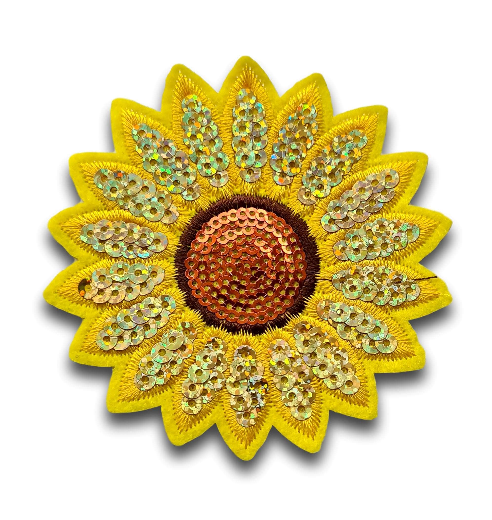 Crystal Charmz Sunflower Sequin Iron-on Sew-on Patch, Ideal for Craft Projects, Jackets, Jeans & Bags etc.