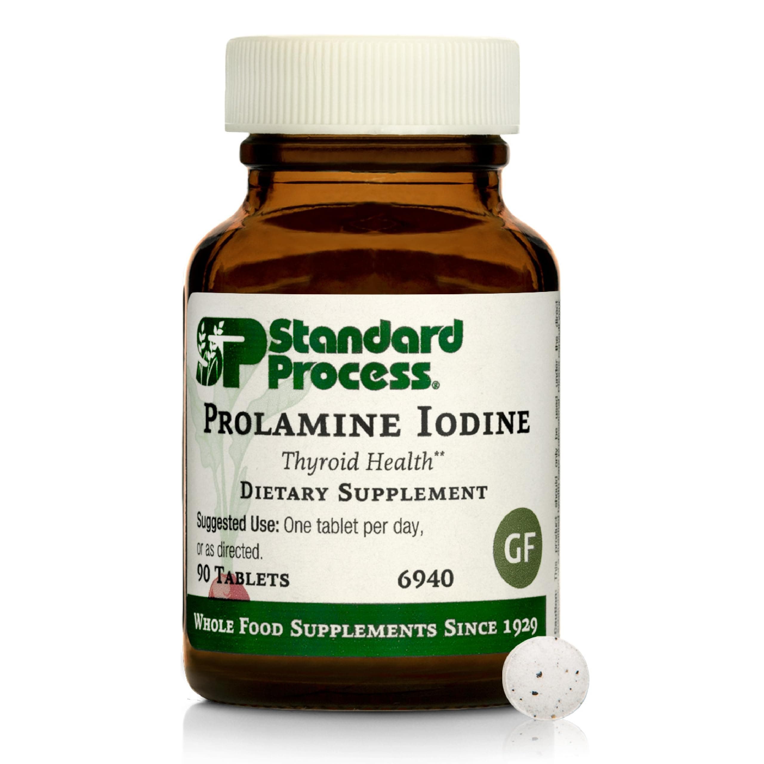 Standard Process Prolamine Iodine - Thyroid Health Supplement - Essential Endocrine Support with Iodine - Gluten-Free, Non-Dairy, & Non-Soy - 90 Tablets (90 Servings)