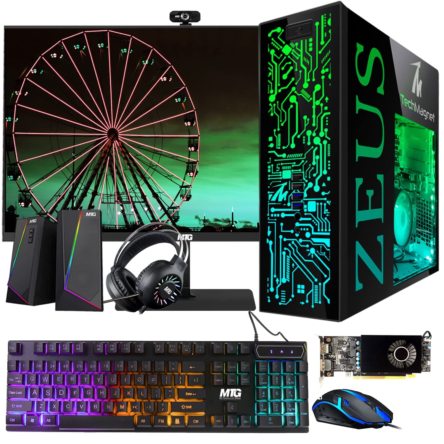 TechMagnet Gaming Desktop PC, Intel i5 6th Gen, Zeus Pro 6, RX 550, 16GB RAM, 256GB SSD, 22 Inch Monitor, RGB Keyboard Mouse, Speaker, Headphone, Webcam, Windows 11 (Renewed)