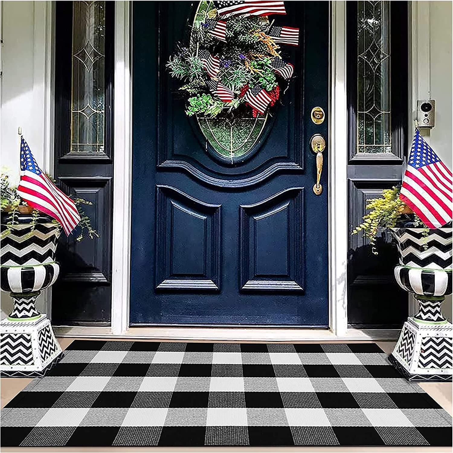 EARTHALL Buffalo Plaid Outdoor Rug 27.5x43 Hand-Woven Front Door Mat, Machine Washable for Outdoor, Layered Mats for Front Porch/Farmhouse, Decor, Spring