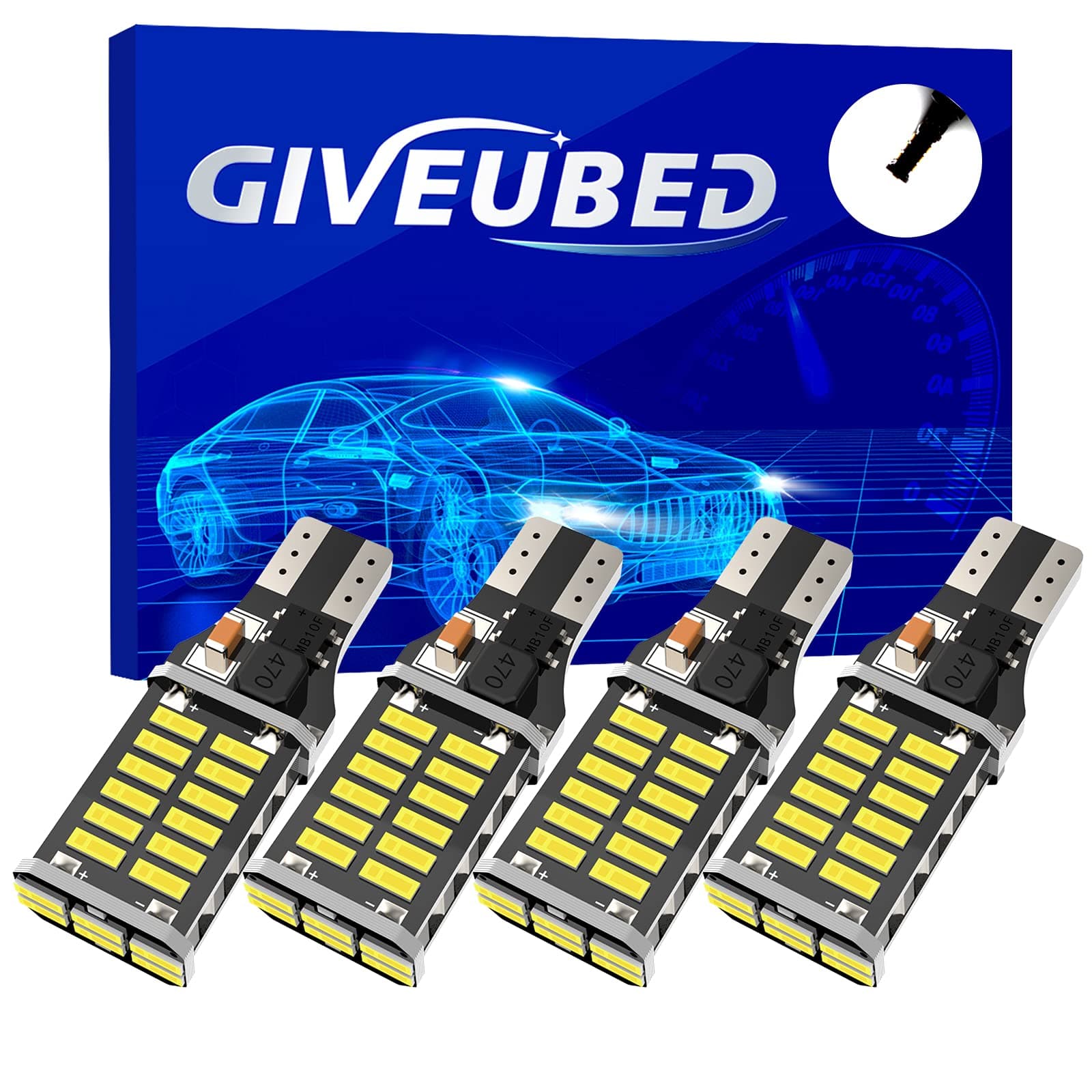 Upgrade T15 LED Bulb Extremely Bright 921 LED Bulb,1200 Lumen NO-polarity 921 912 T15 W16W LED Bulb 30-SMD 4014 Chips CANBUS Error Free for Backup Reverse Lights, 6000K Xenon White (Pack of 4)