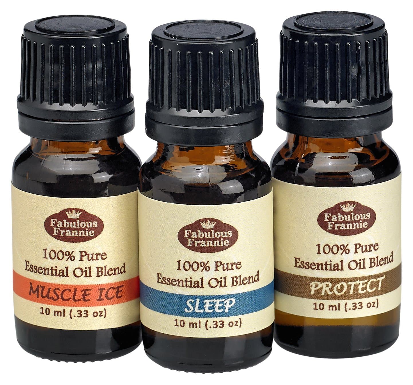 Fabulous Frannie Pure Essential Oil Blend Top 3 Set - Muscle Ice, Protect, Sleep 10ml (Pack of 3)