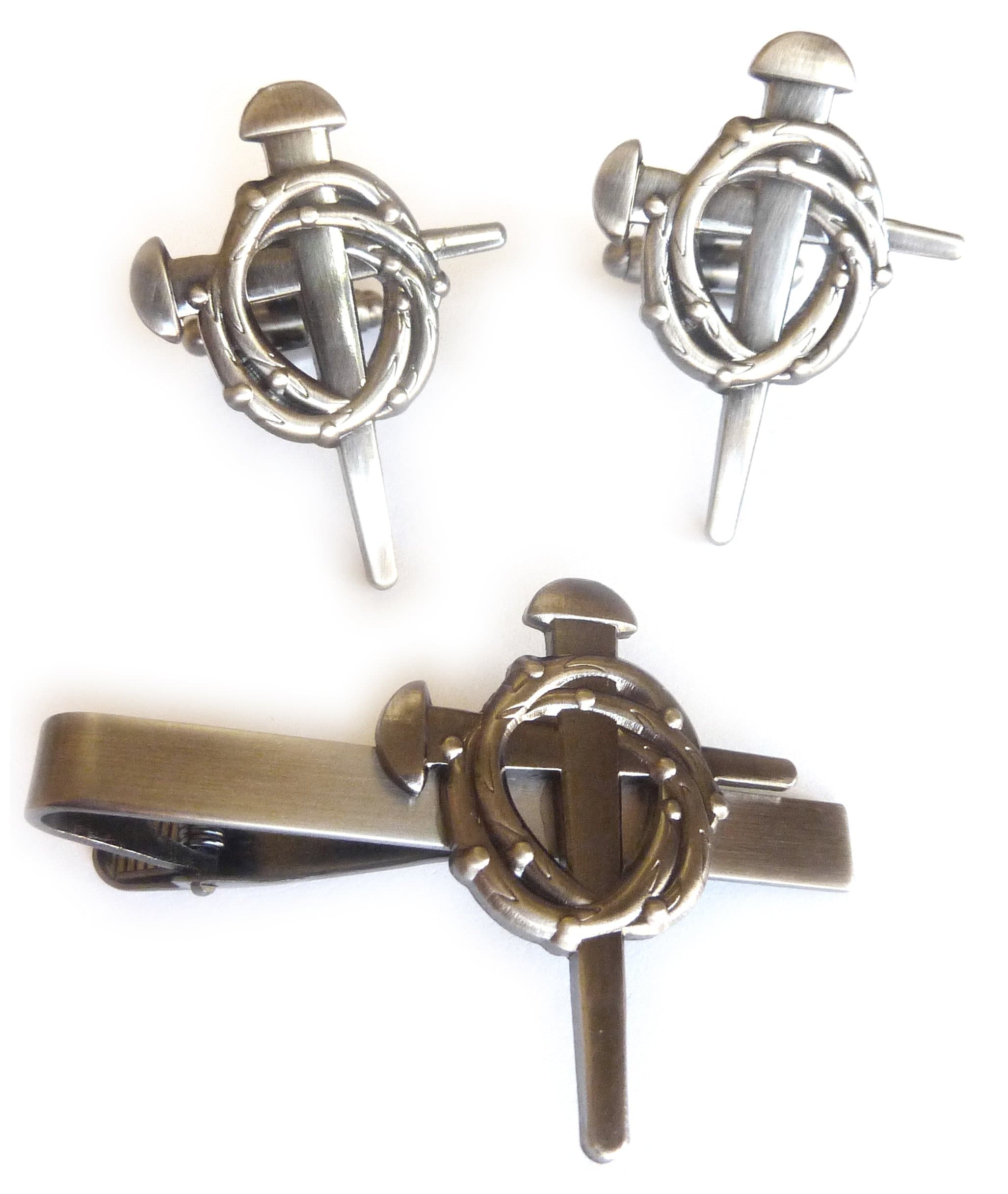 Biker CollectiblesChristian Biker Cross Jesus Motorcycle Suit Tuxedo TIE BAR CLIP CUFFLINKS SET
