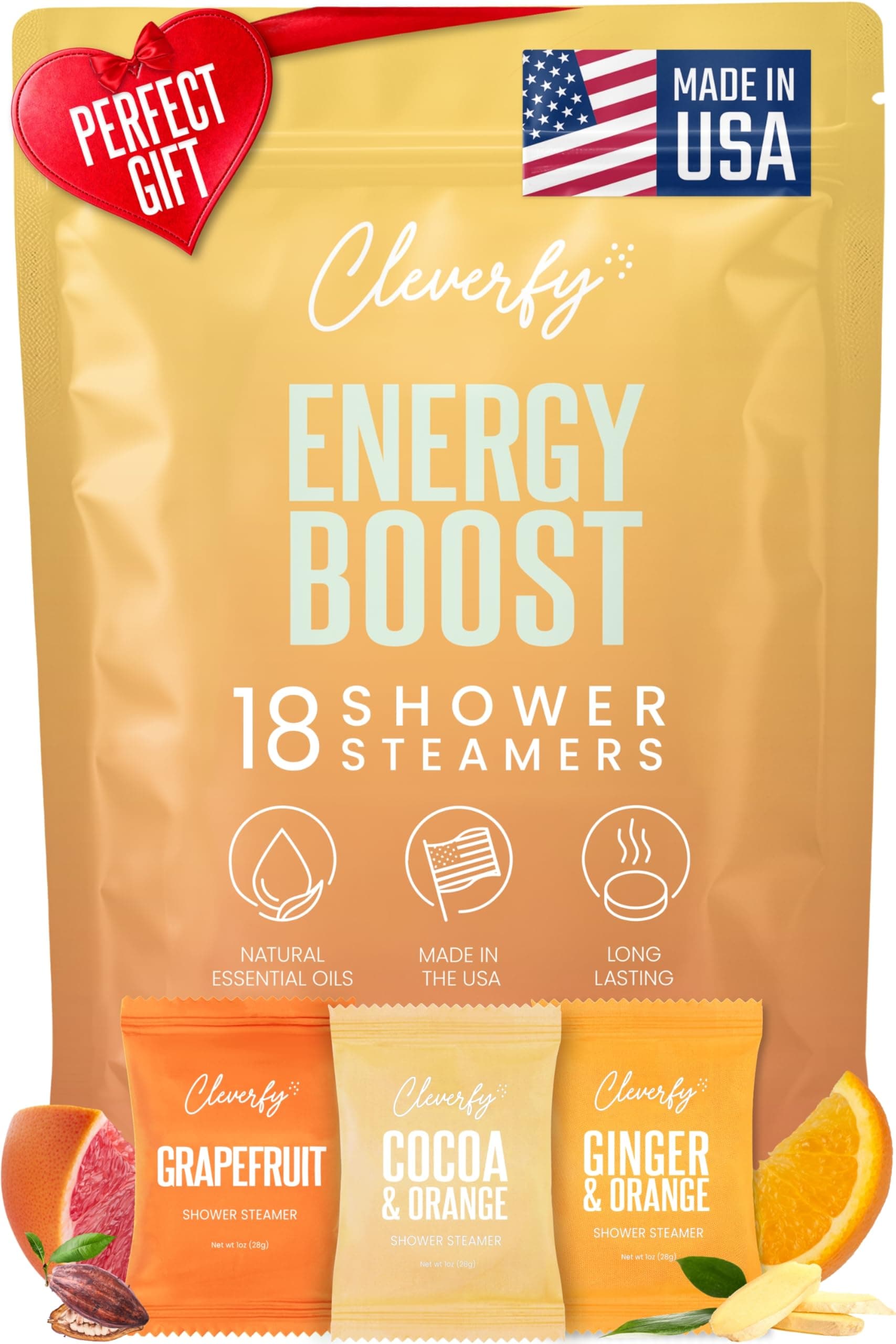 Citrus Shower Steamers Aromatherapy for Women and Men – Self-Care Shower Bombs for Energy Boost and Relaxation – 18 Tablets