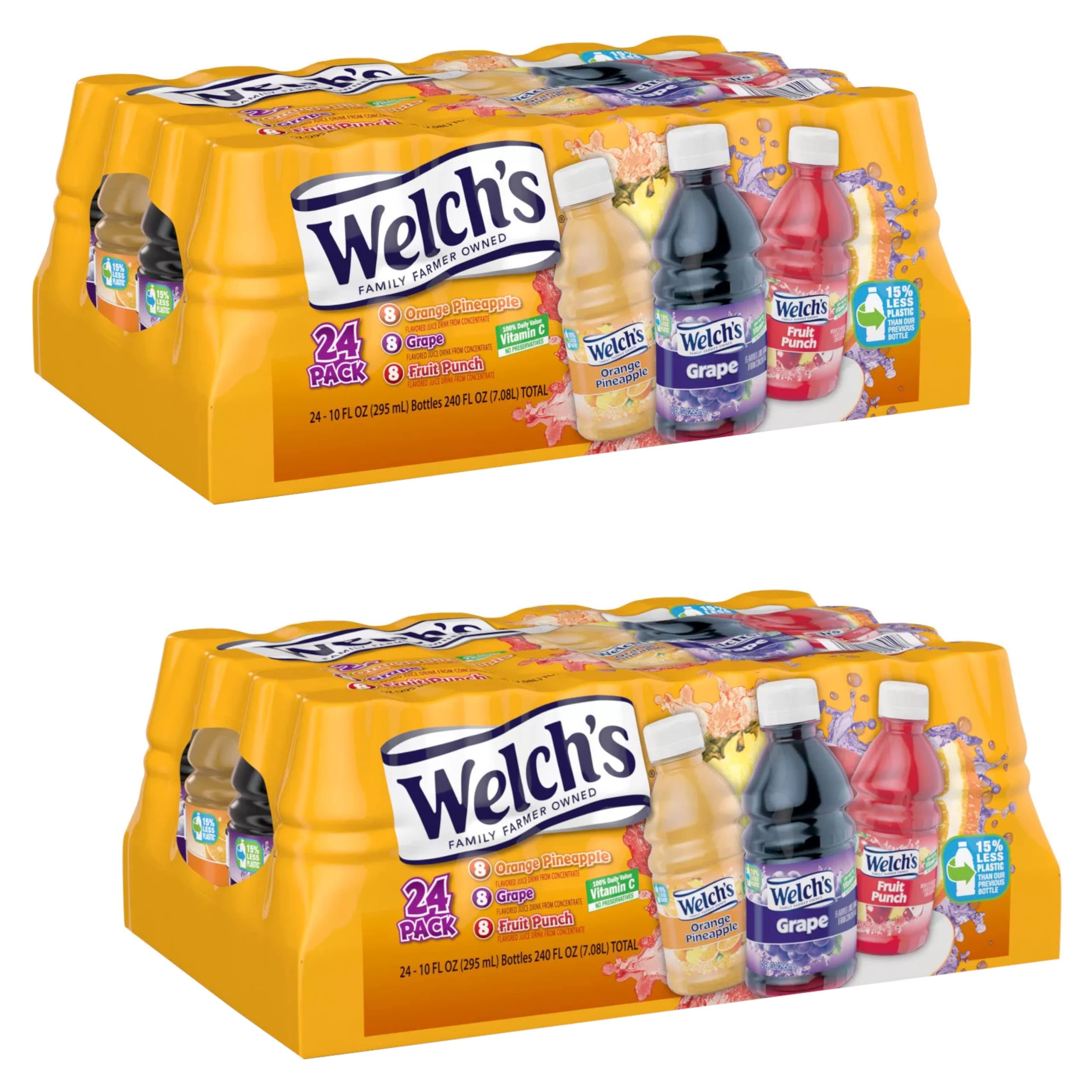 Welch's Variety Pack - Orange Pineapple, Grape and Fruit Punch - No Preservatives - Rich Source of Vitamin C - Donate a Meal Program - 2 Pack (10oz / 24pk Each)