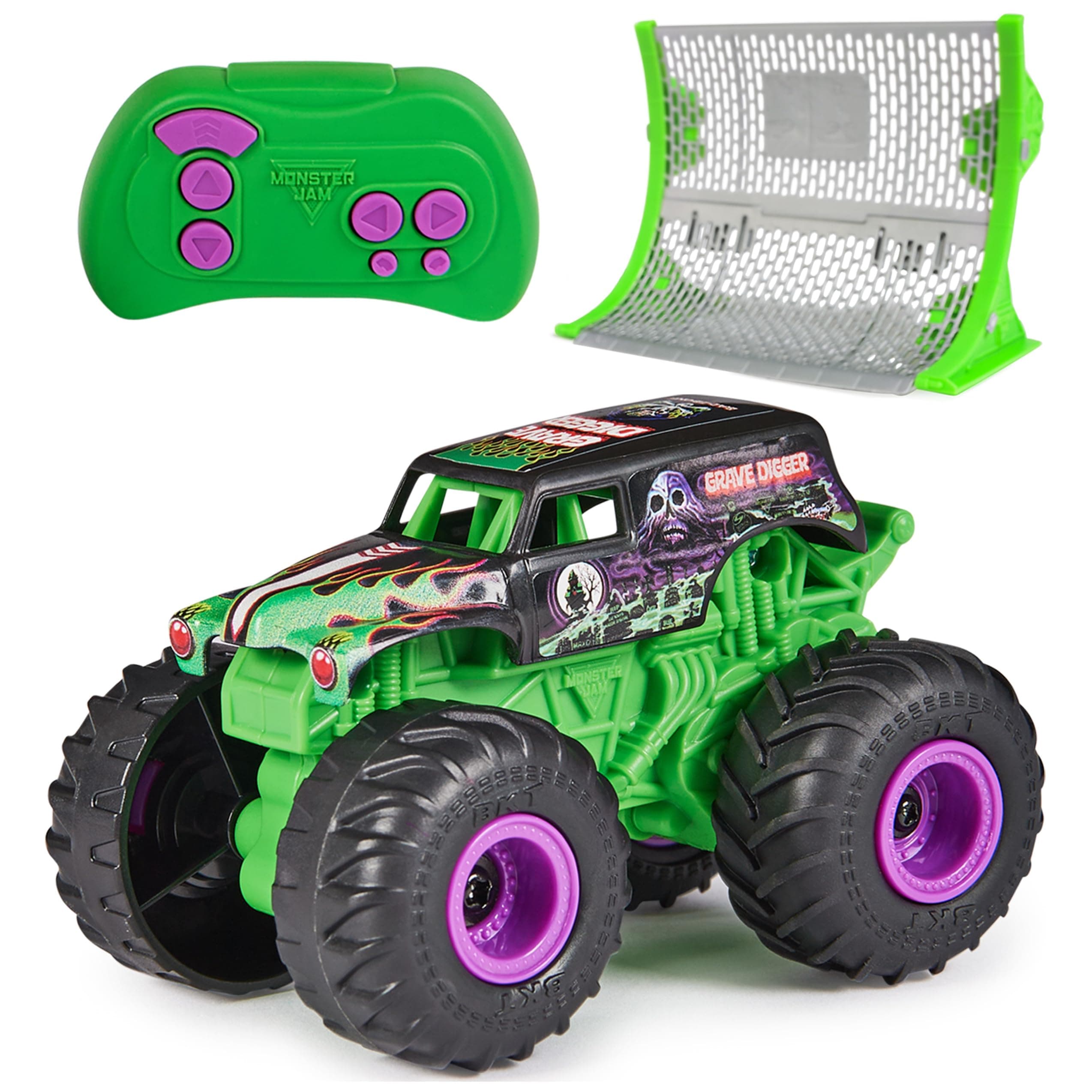 Official Grave Digger Remote Control Monster Truck with Ramp, Small 1:64 Scale RC Cars Kids Toys for Boys and Girls Ages 3 4 5 6 and up