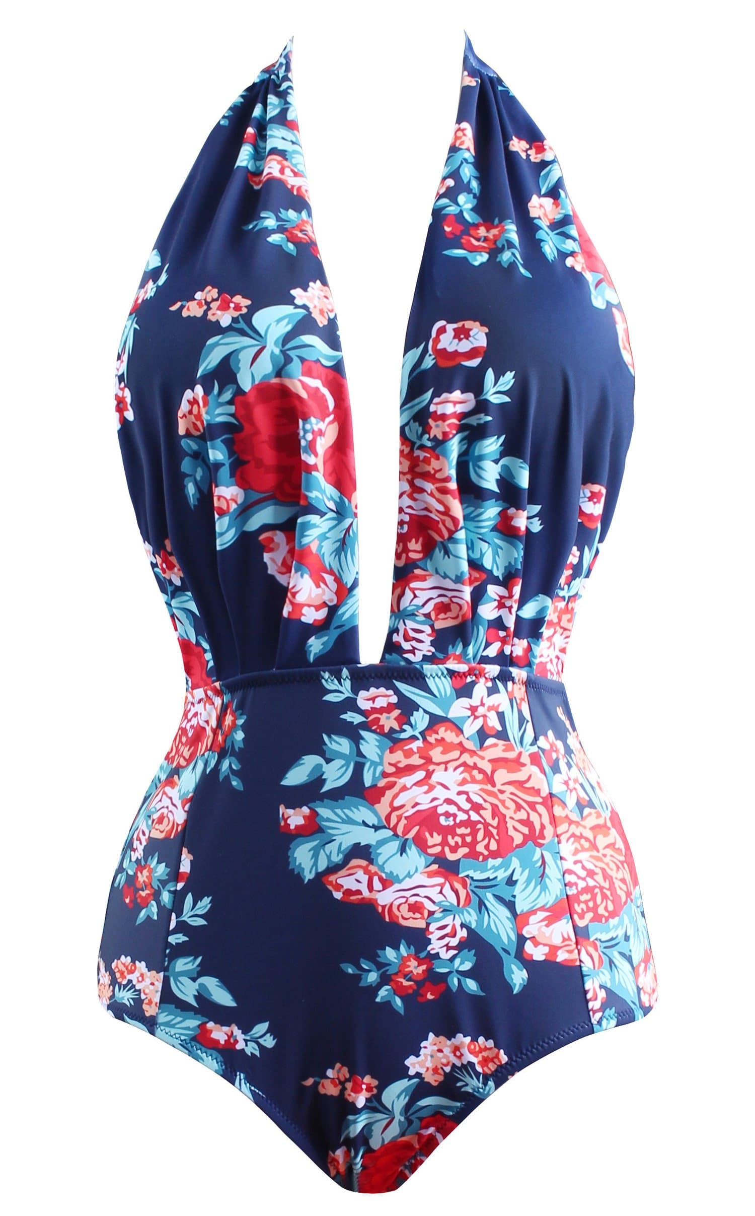 Retro One Piece Backless Bather Swimsuit High Waisted Tankini Pin Up Swimwear
