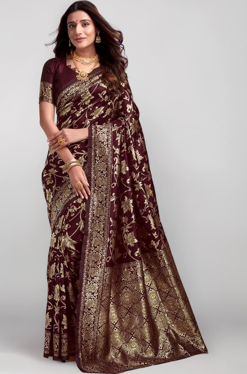 - Women's Pure Kanjivaram Silk Saree Banarasi Silk Saree With Blouse Piece (SAM PARI S-7)