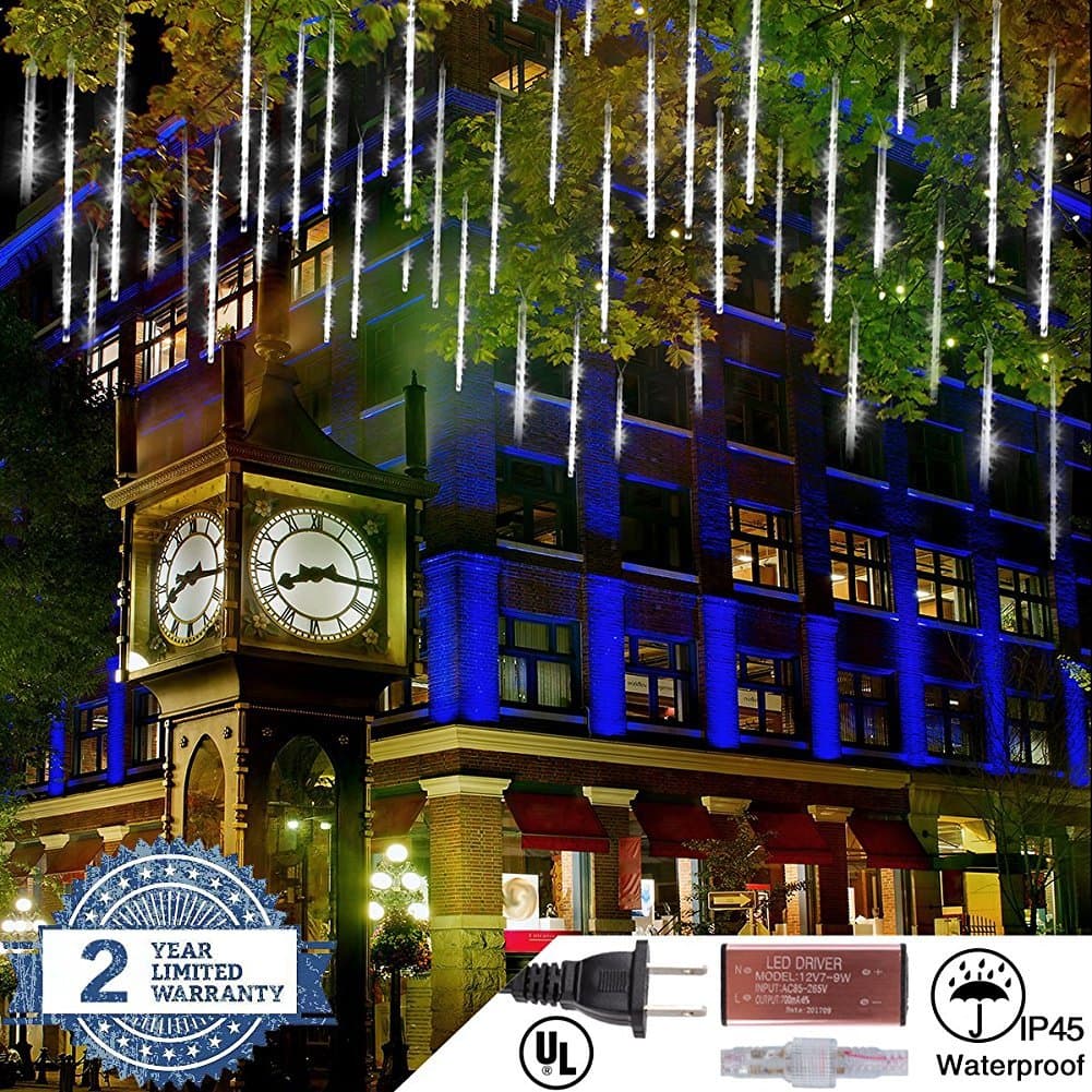 Rain Drop Light, XGUO Meteor Shower Rain Lights 50 CM 10 Tube 540 Led Waterproof Light For Wedding Holiday Party Halloween Christmas Tree Xmas Fairy Light(50CM,White)