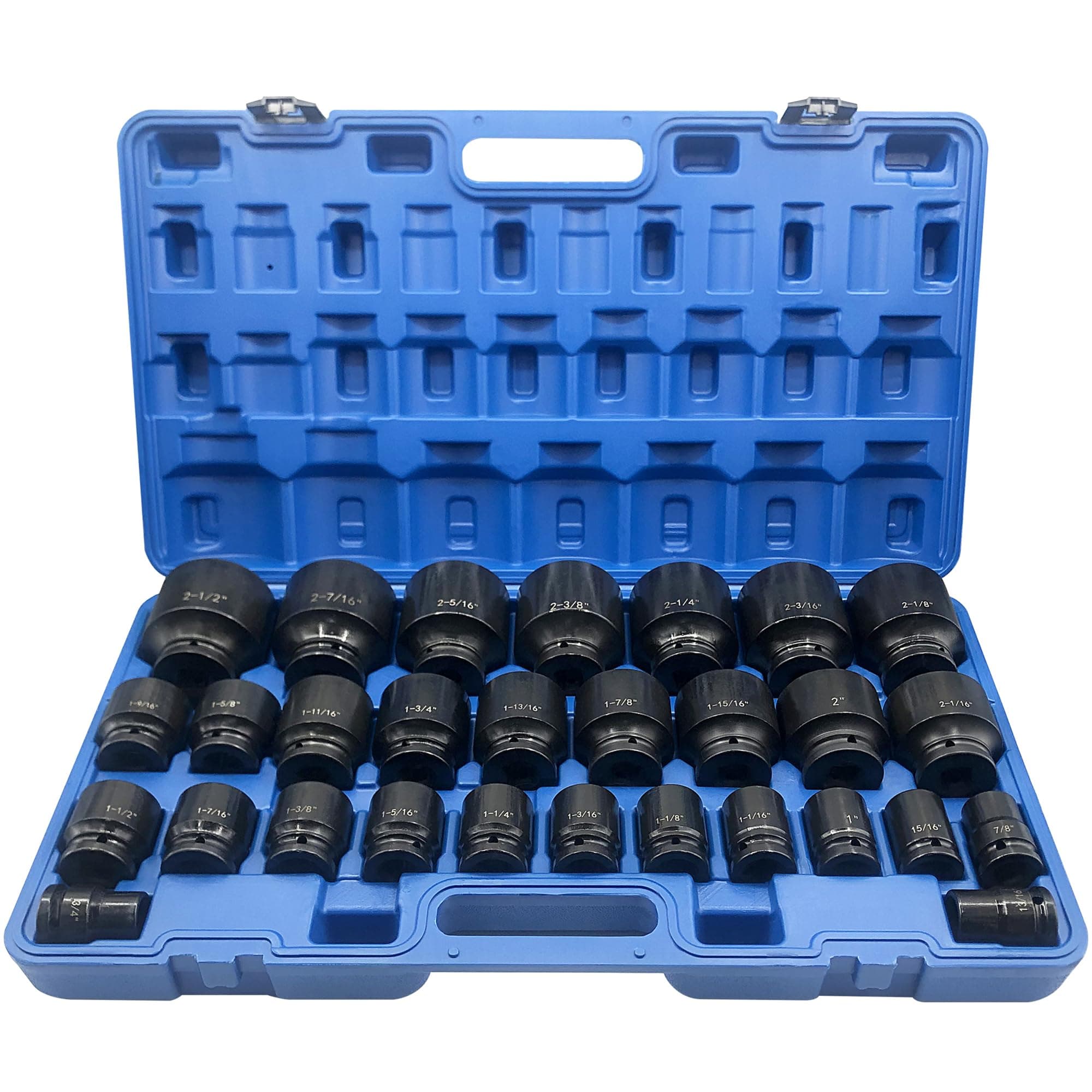 MacWork 29-Piece 3/4" Drive Impact Socket Set, Standard SAE 3/4" to 2-1/2", CR-V Alloy Steel, 6 Point Hex Radius Corner Design