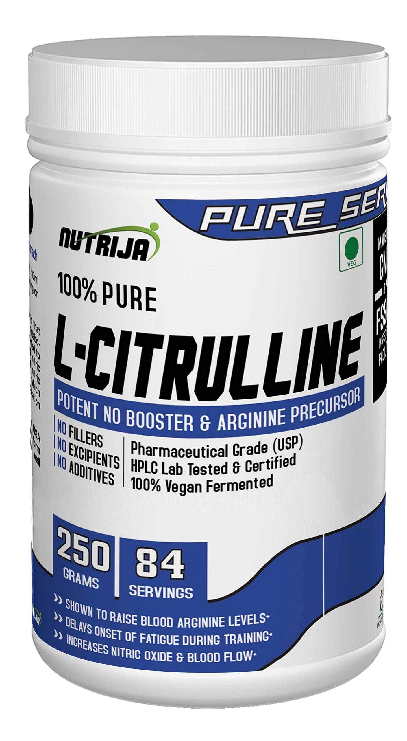 NutriJa L- Citrulline for Increased Strength & Faster Recovery (250grams,Tangy Orange)
