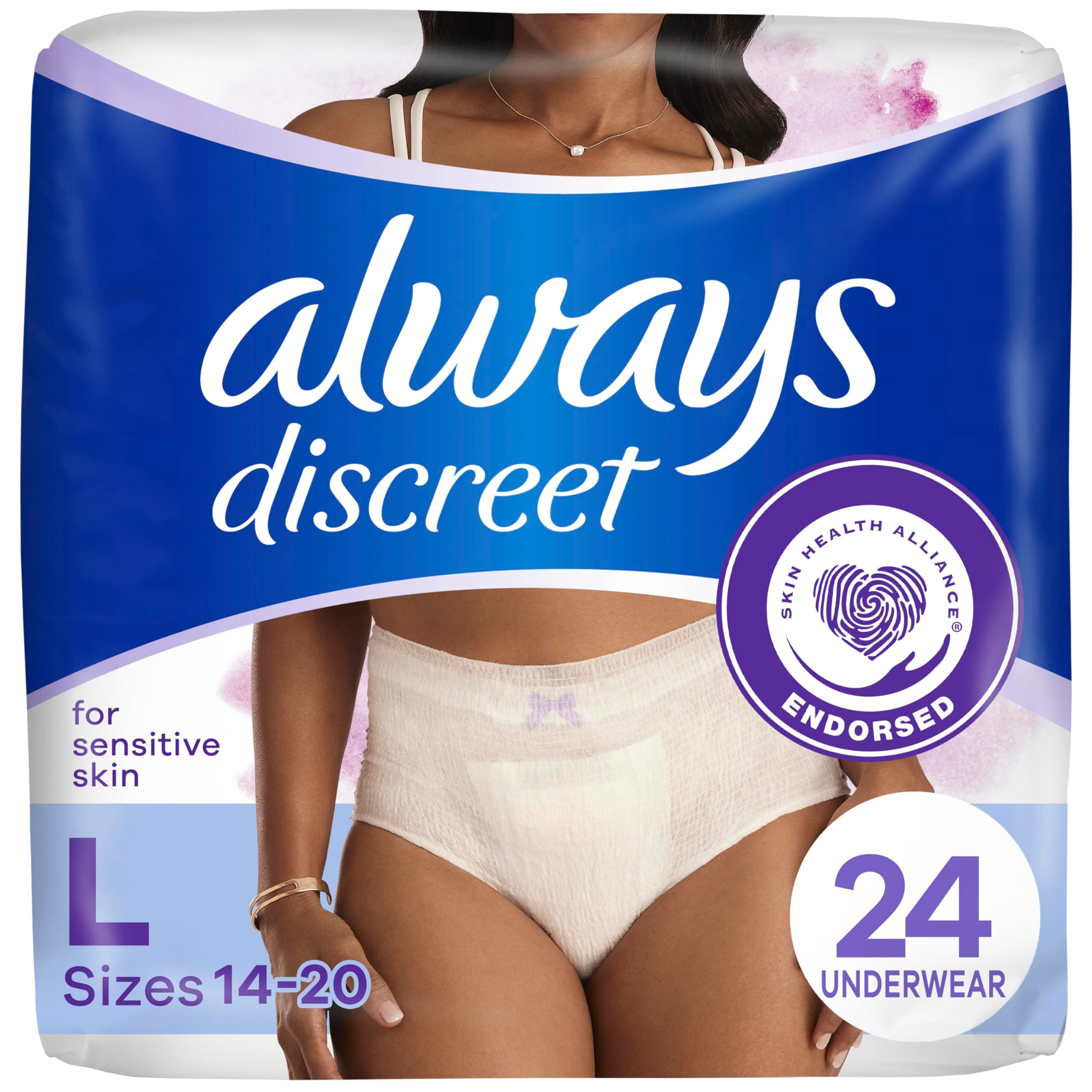 for Sensitive Skin Underwear, Four Times Skin Protection, Dermatologically Tested, Fragrance-Free, Maximum Absorbency, Large, 24 Count