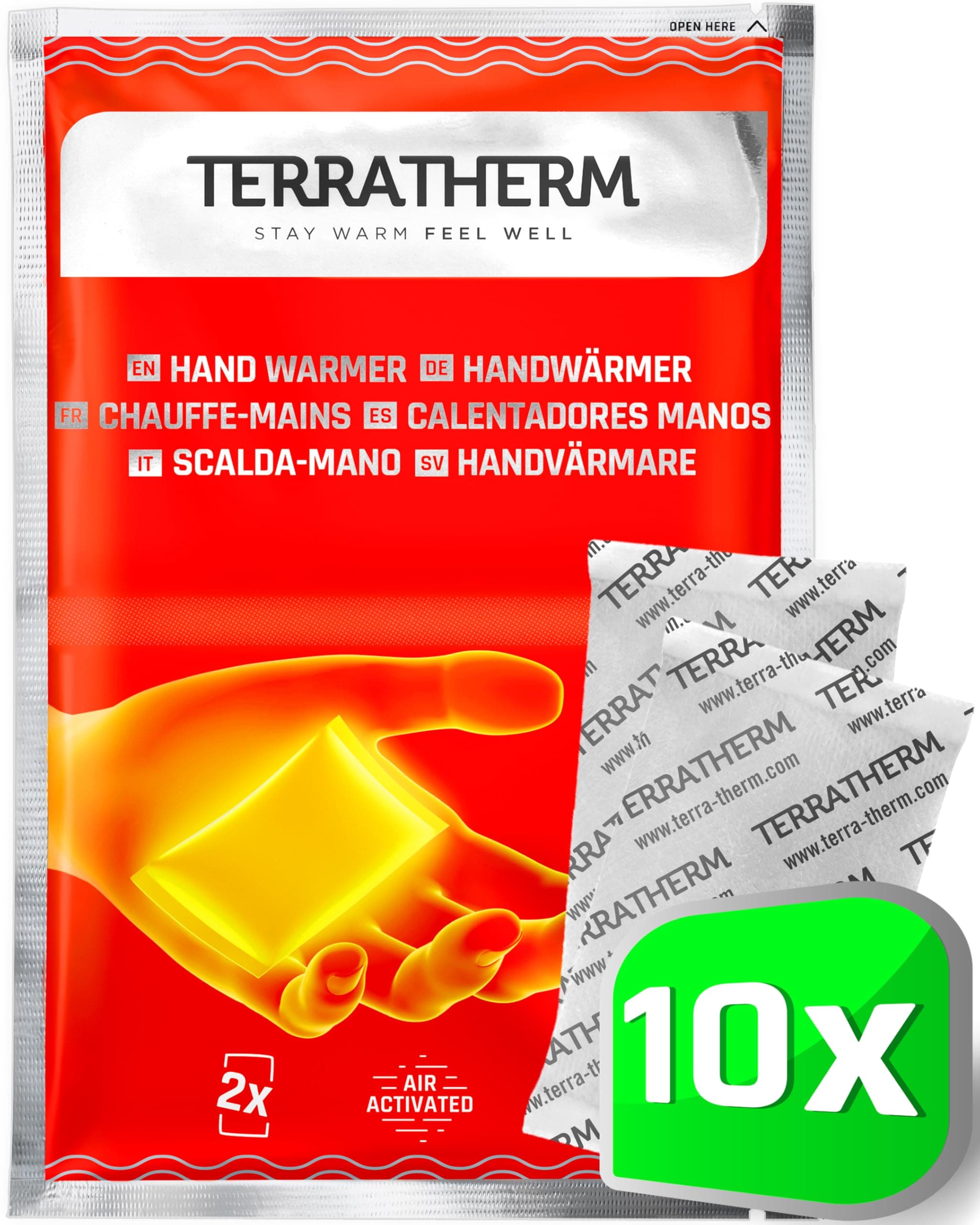TerraTherm Hand Warmers - Air Activated - 12 hours of heat - 5, 10 or 30 Pairs - Disposable Hand Warmers - 100% natural warmth