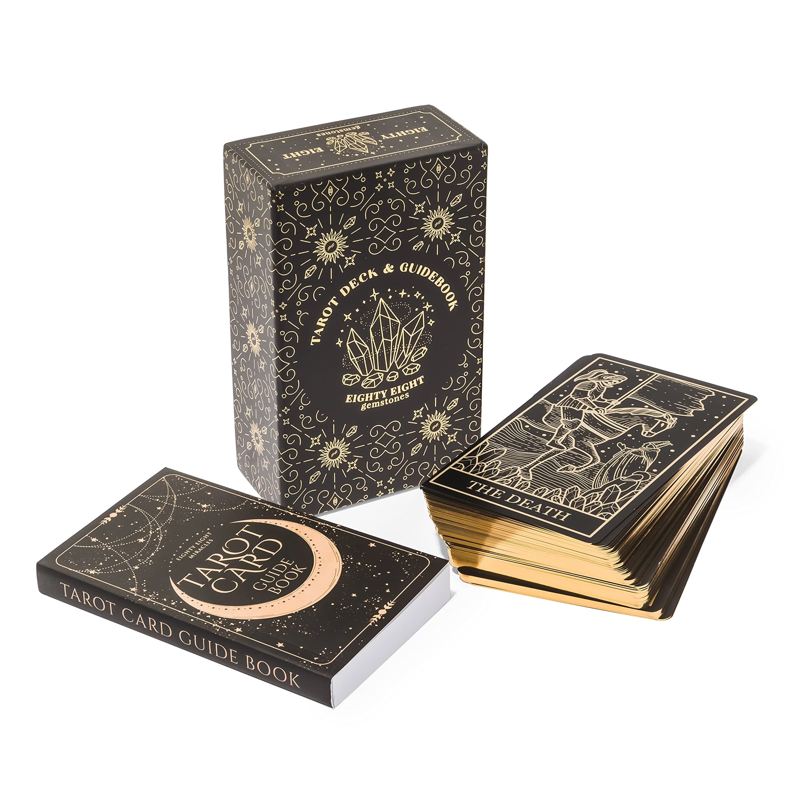 Mystical Gold Foil and Black Tarot Cards with Guide Book for Beginners and Advanced Tarot Readers; Large Tarot Deck with Extensive Guidebook of the Symbolic Meanings of Past History and Future Destiny