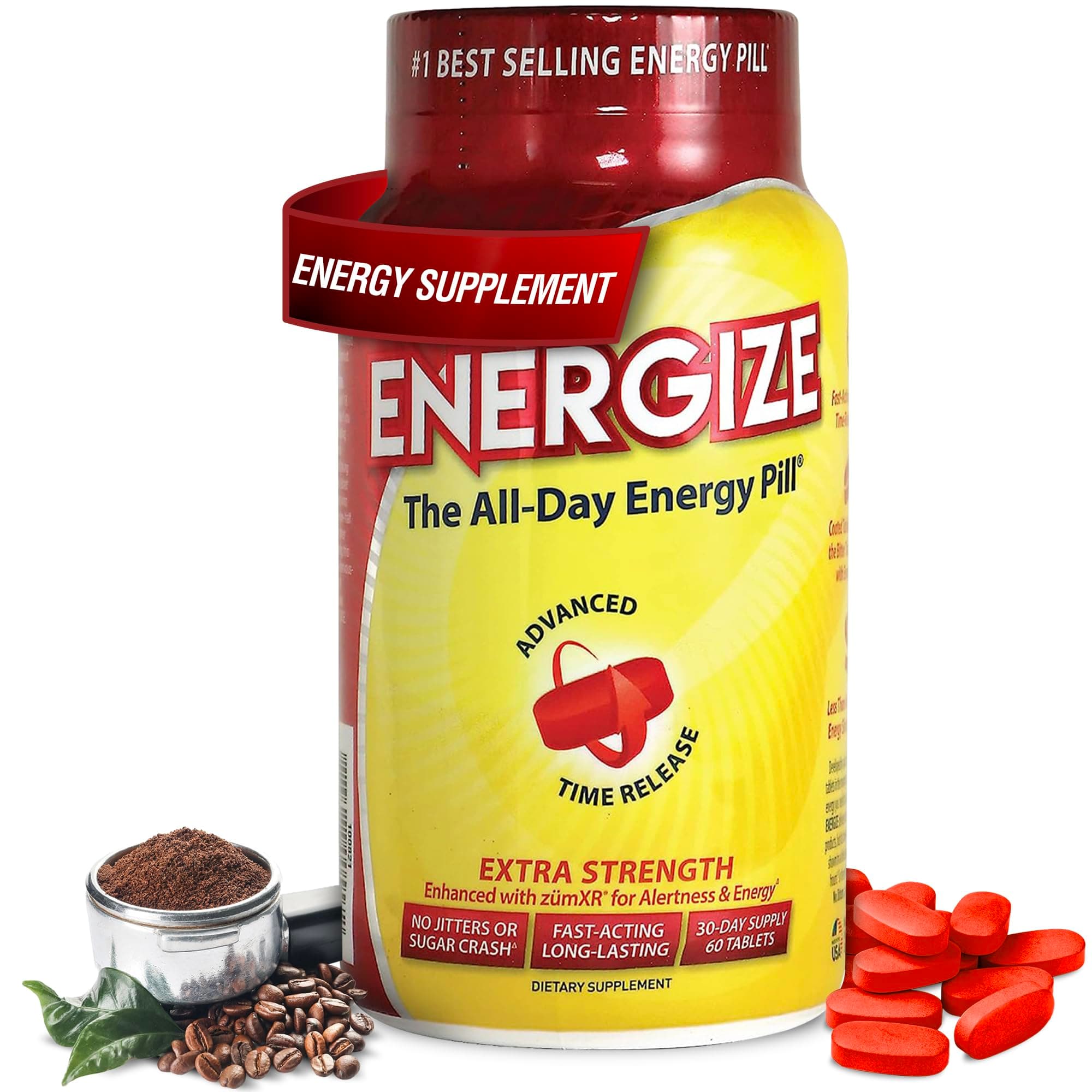 iSatori Men & Women Energize Extra Strength Caffeine Pills | Fast Acting Long-Lasting Energy Pill | Extended Time Release Caffeine | Improved Clarity, Energy Support | No Jitters, Crash | 60 Tablets