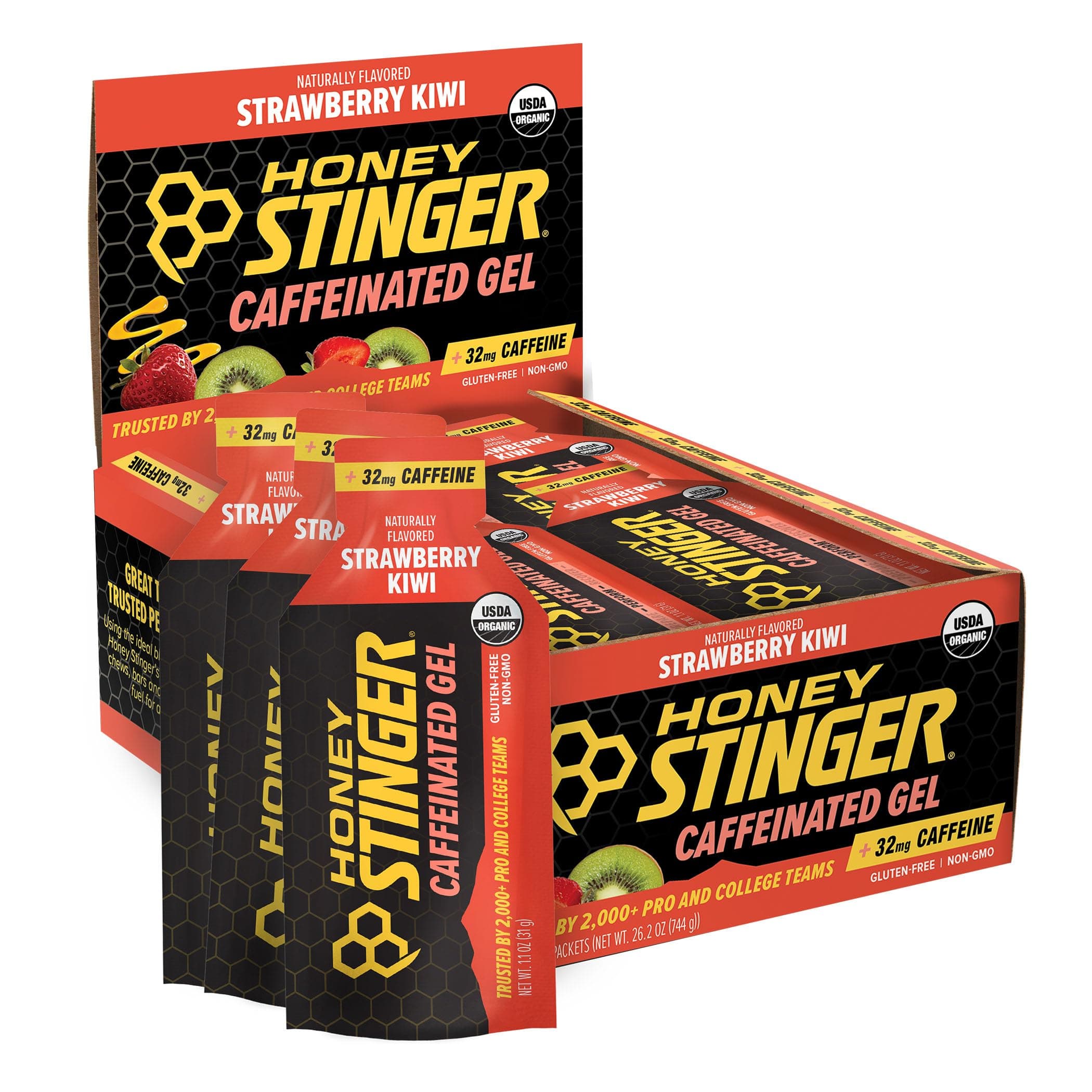 Honey Stinger Strawberry Kiwi Energy Gel, Caffeinated & Gluten Free with Organic Honey, for Exercise, Running and Performance, Sports Nutrition for Home & Gym, Pre and Mid Workout, 24 Pack