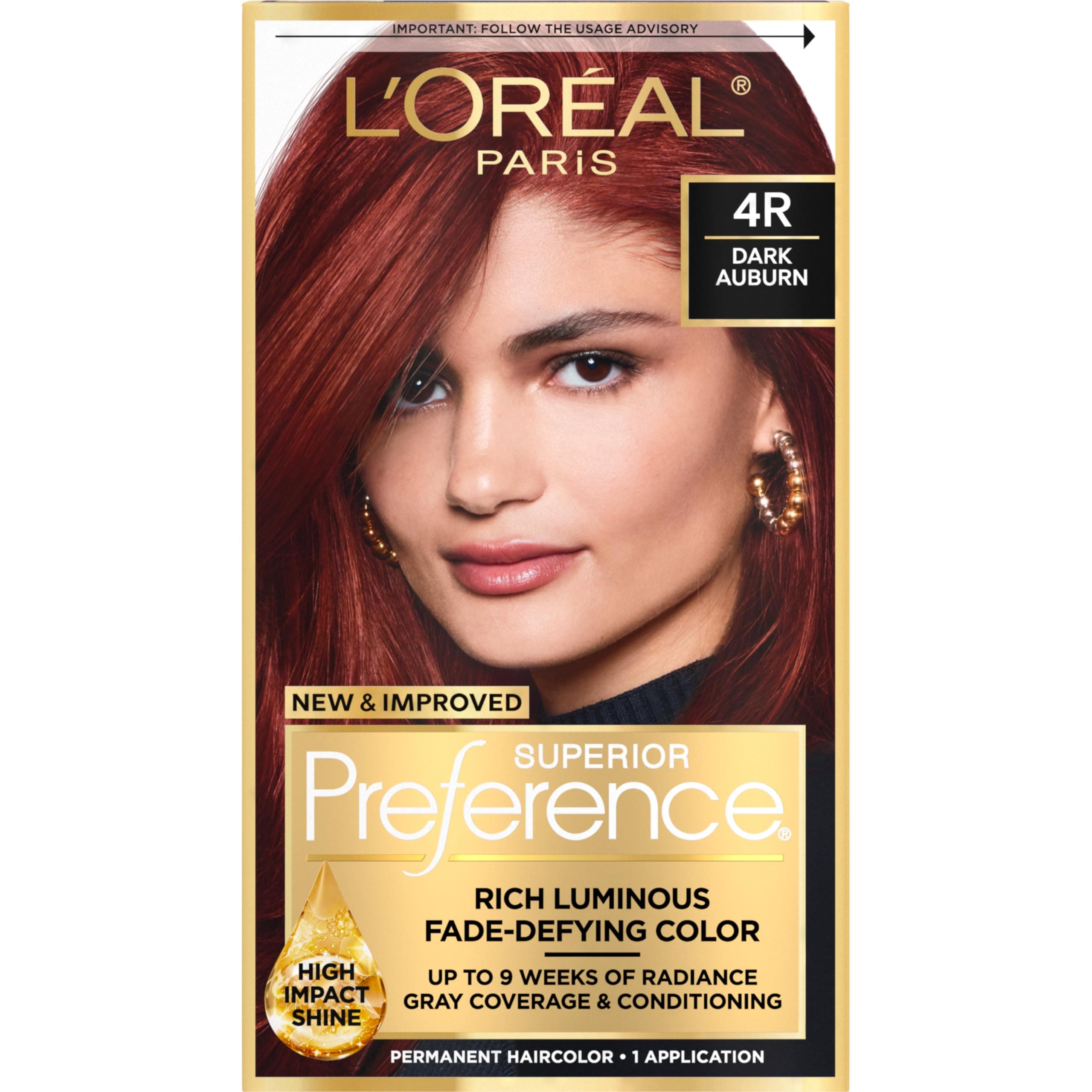 L'Oreal Paris Superior Preference Fade-Defying + Shine Permanent Hair Color, 4R Dark Auburn, Pack of 1, Hair Dye