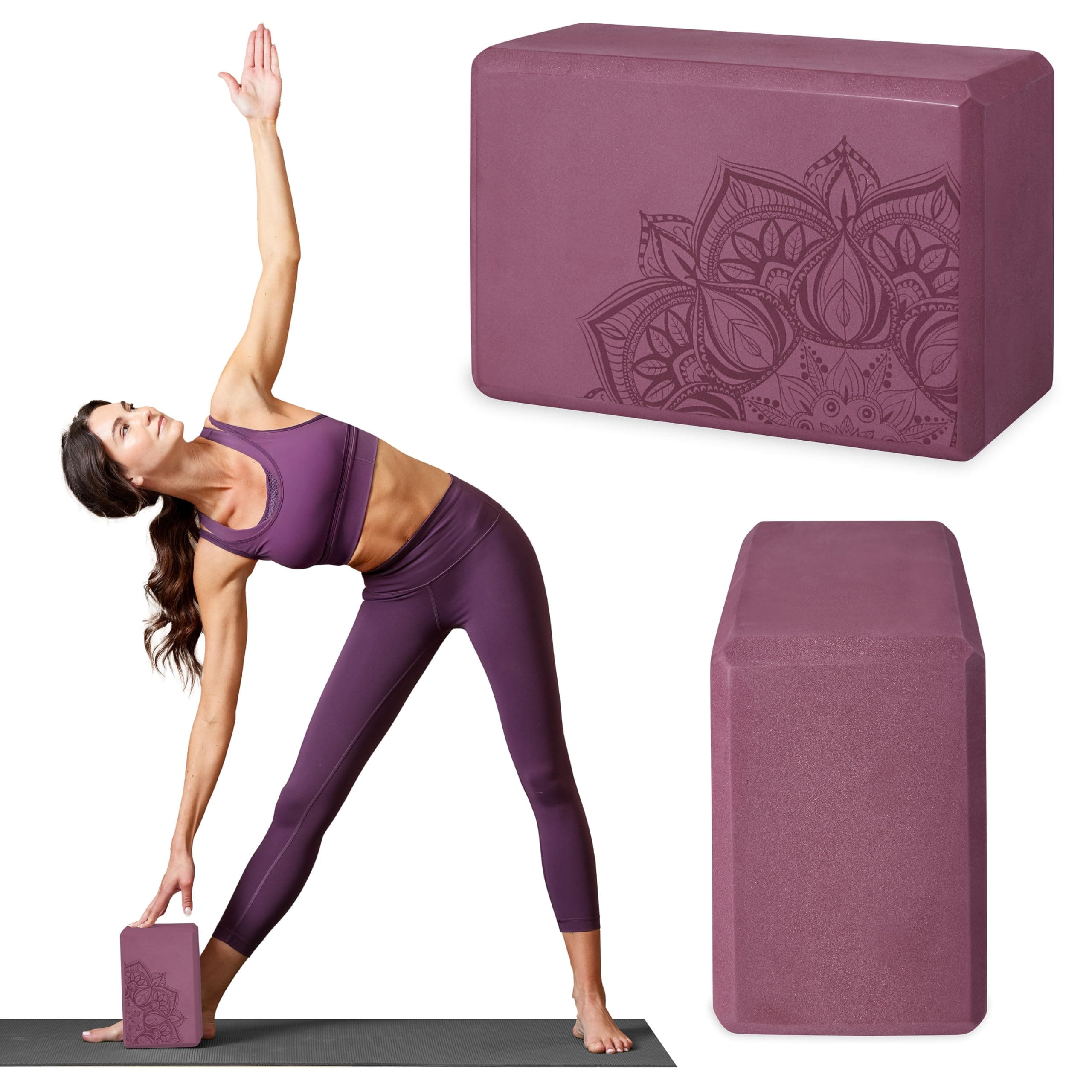 Gaiam Yoga Block - Supportive Latex Free EVA Foam with Soft Non-Slip Surface for Yoga, Pilates, Meditation (Athenia Brush)