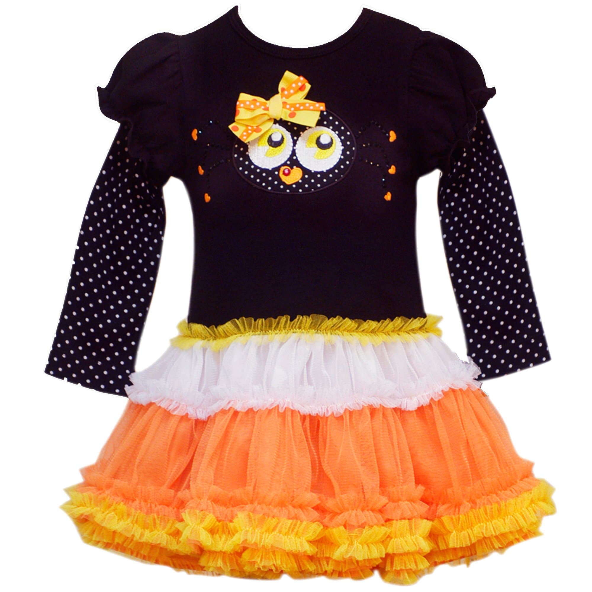 Rare Editions Size-6M RRE-56151F Black Orange Yellow 'Spooky-Spider' Ruffle MESH Drop Waist Tutu Halloween Party Dress,F656151 Baby/Newborn
