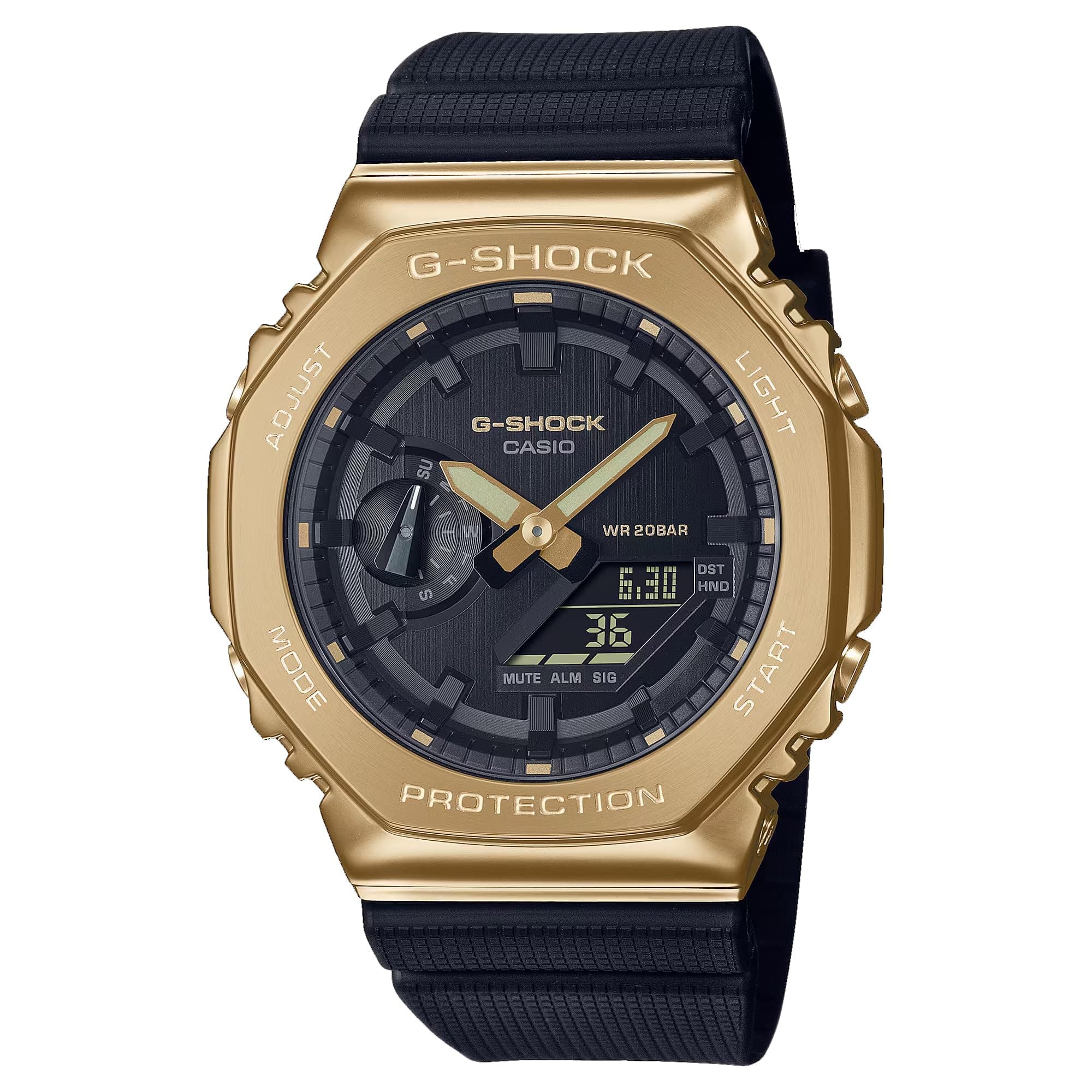 Casio Stay Gold Series Analog-Digital Metallic Gold and Black Resin Strap Watch | GM-2100G-1A9