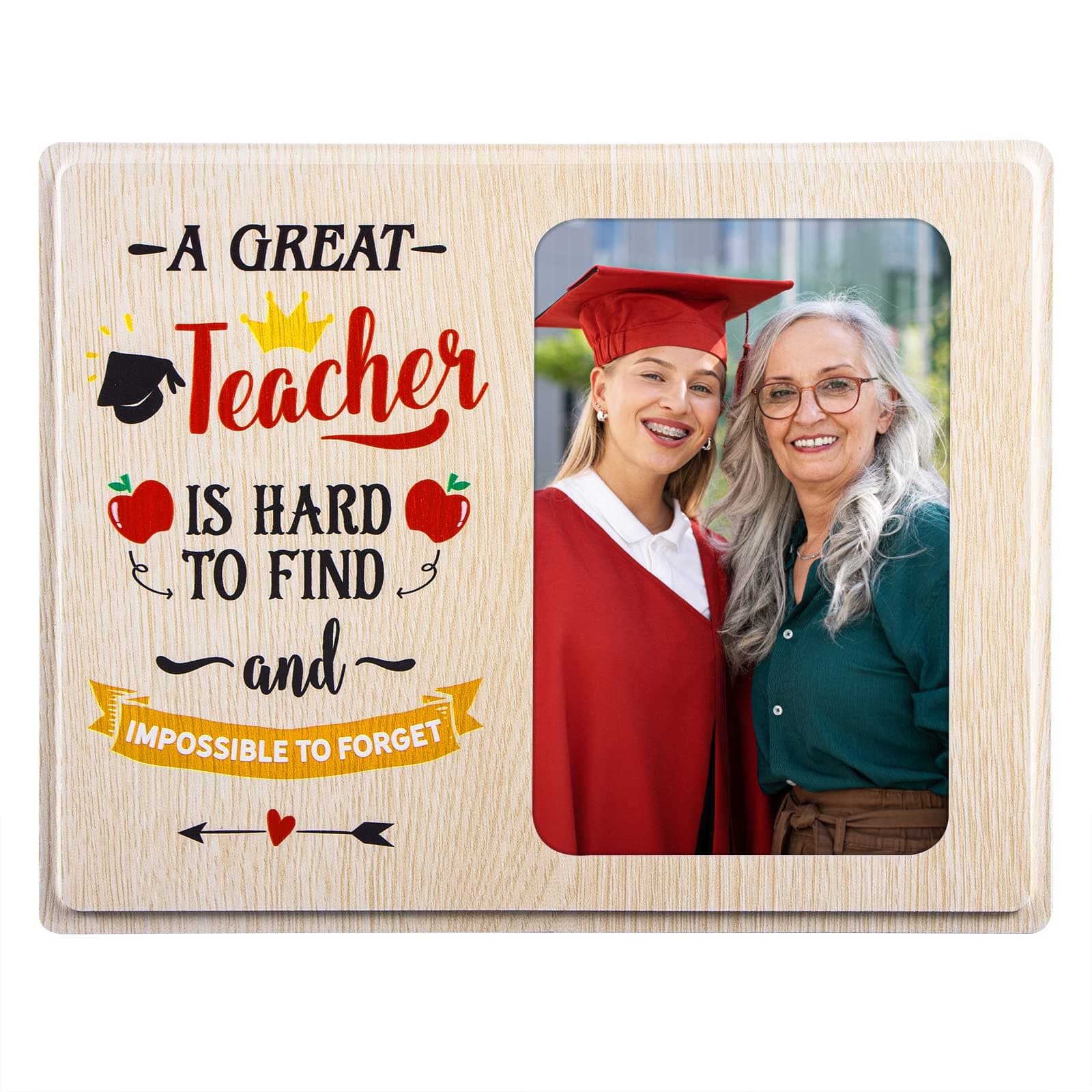 WhatSign Teacher Picture Frame - 4x6 Photo Wooden Teachers Photo Frame for Thank You Teacher End of School Year Gifts Picture Frames for Graduation Back to School Decorations