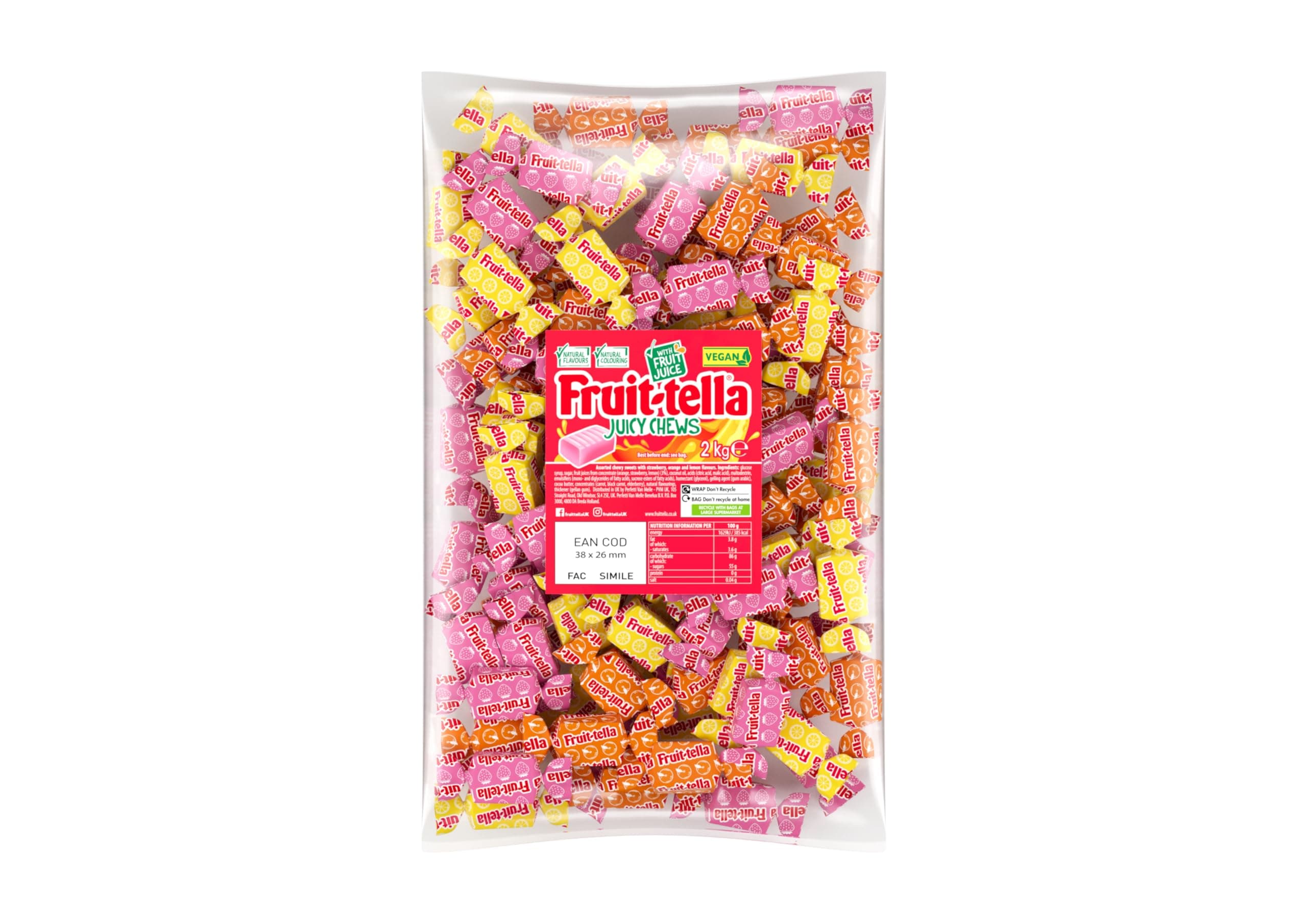 Fruittella Juicy Chews - Vegan Friendly Party Sweets & Variety Pack with Strawberry, Orange & Lemon Flavours - 2KG Bulk Bag