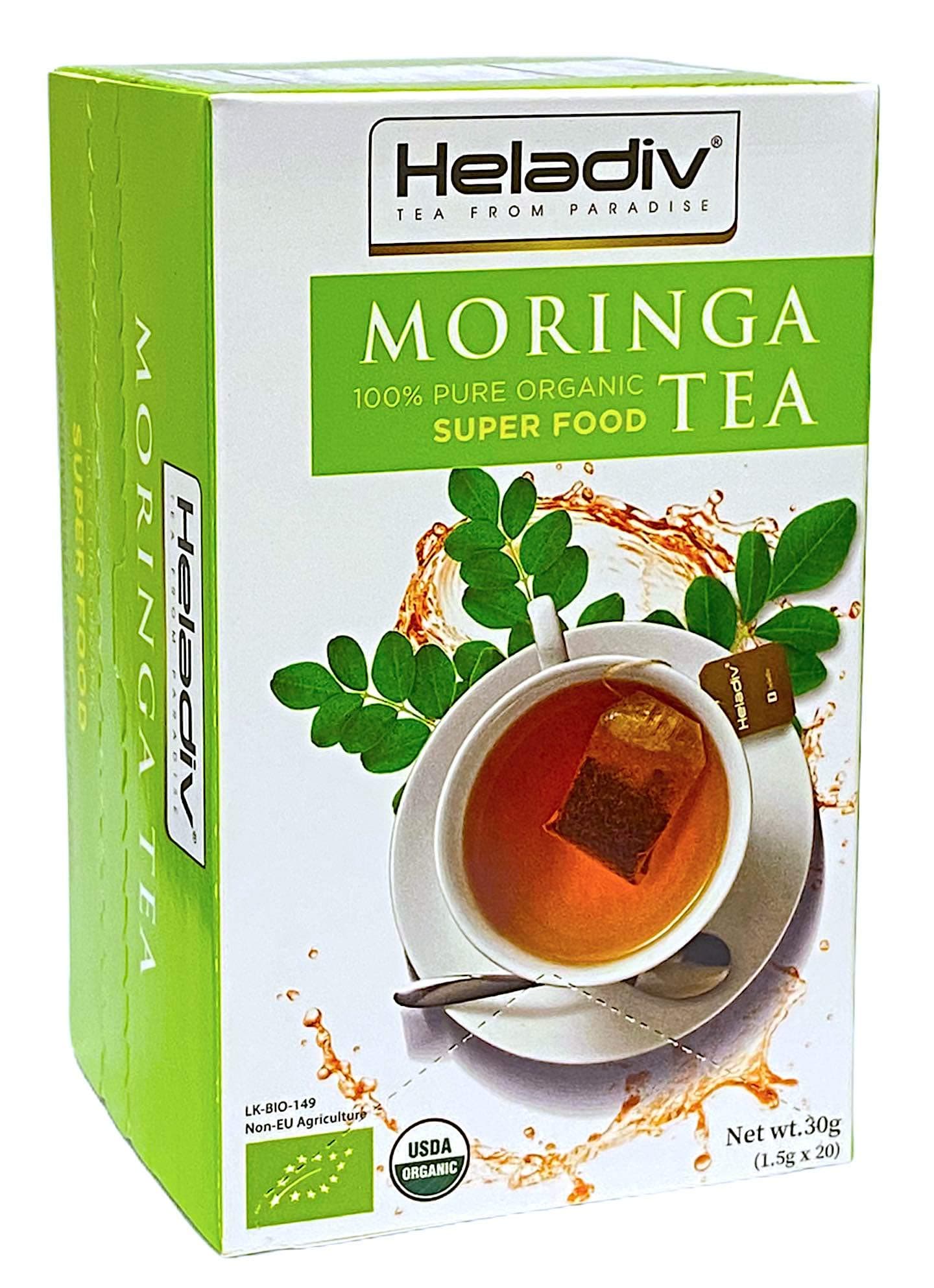 HELADIV Moringa Tea - 100% Organic Moringa Super Food Tea - Energy & Immunity Booster, Stress Relief - 20 Individually Sealed Tea Bags