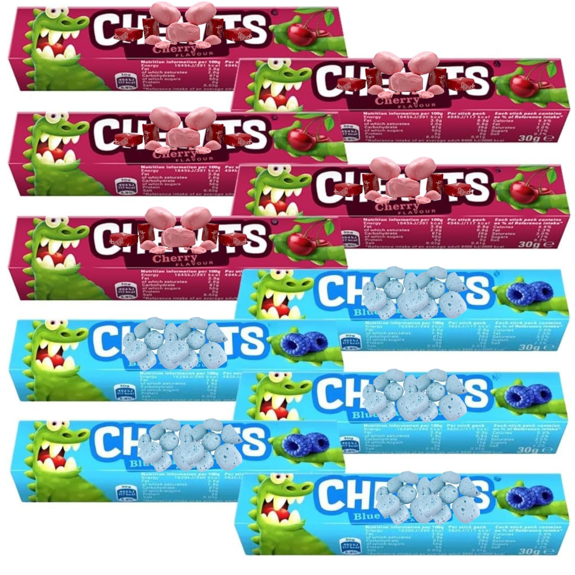 Chew Stick Bundle With Chewits Cherry Flavour Pack 30g x5 & Chewits Blue Raspberry Flavour Pack 30g x5 (10 Pack)