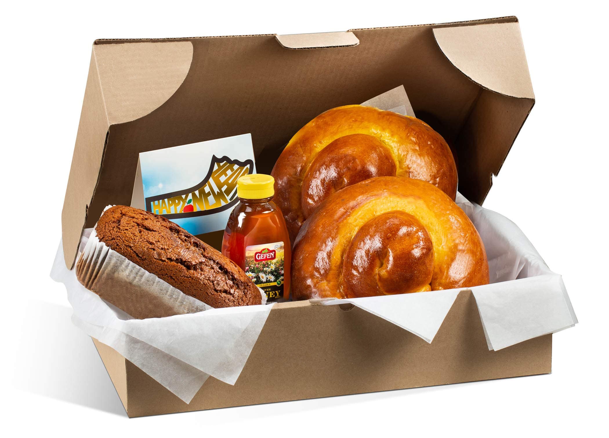 Rosh Hashanah Gifts | 2 Round Challahs, Honey Loaf, 2 oz Honey + Personalized Rosh Hashanah Card Included | Rosh Hashanah Holiday Food Gift | Corporate Tray, Birthday, Sympathy-Stern’s Bakery