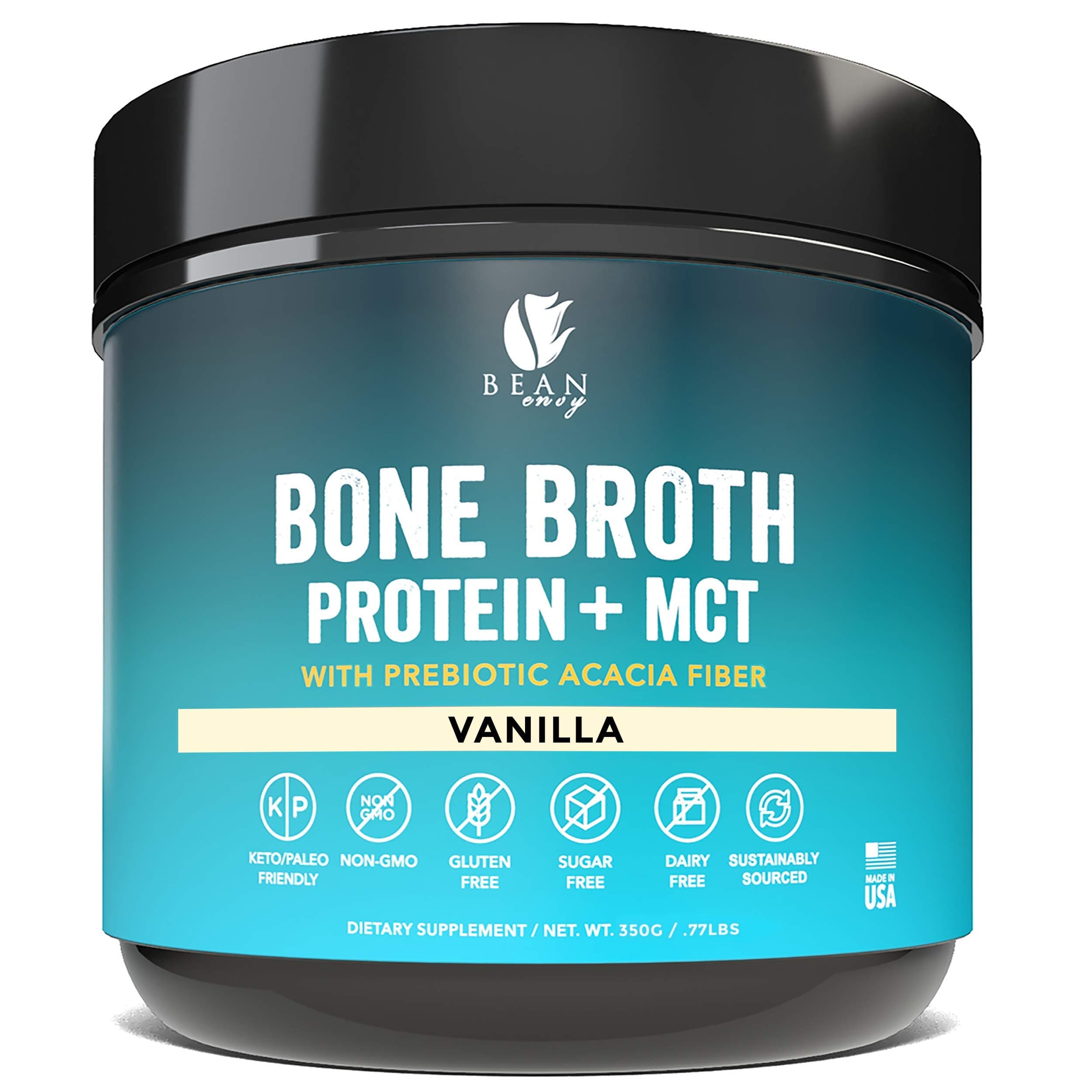 Bean Envy Bone Broth Protein Powder + MCT Oil + Acacia Fiber for Joint Protection, Better Digestion, Energy Boost, Weight Loss, and Sleep - Vanilla
