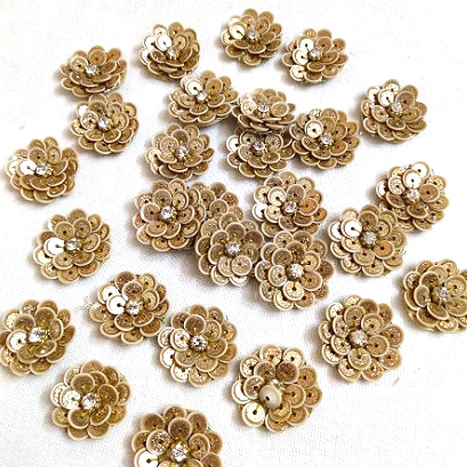 25pcs, 2cm Embroidery Neck sew on Flowers Applique Patches/Decorative Patches for Clothes, Jackets, Jean's, Blouse, Saree, Dress Decoration (L-70.25)