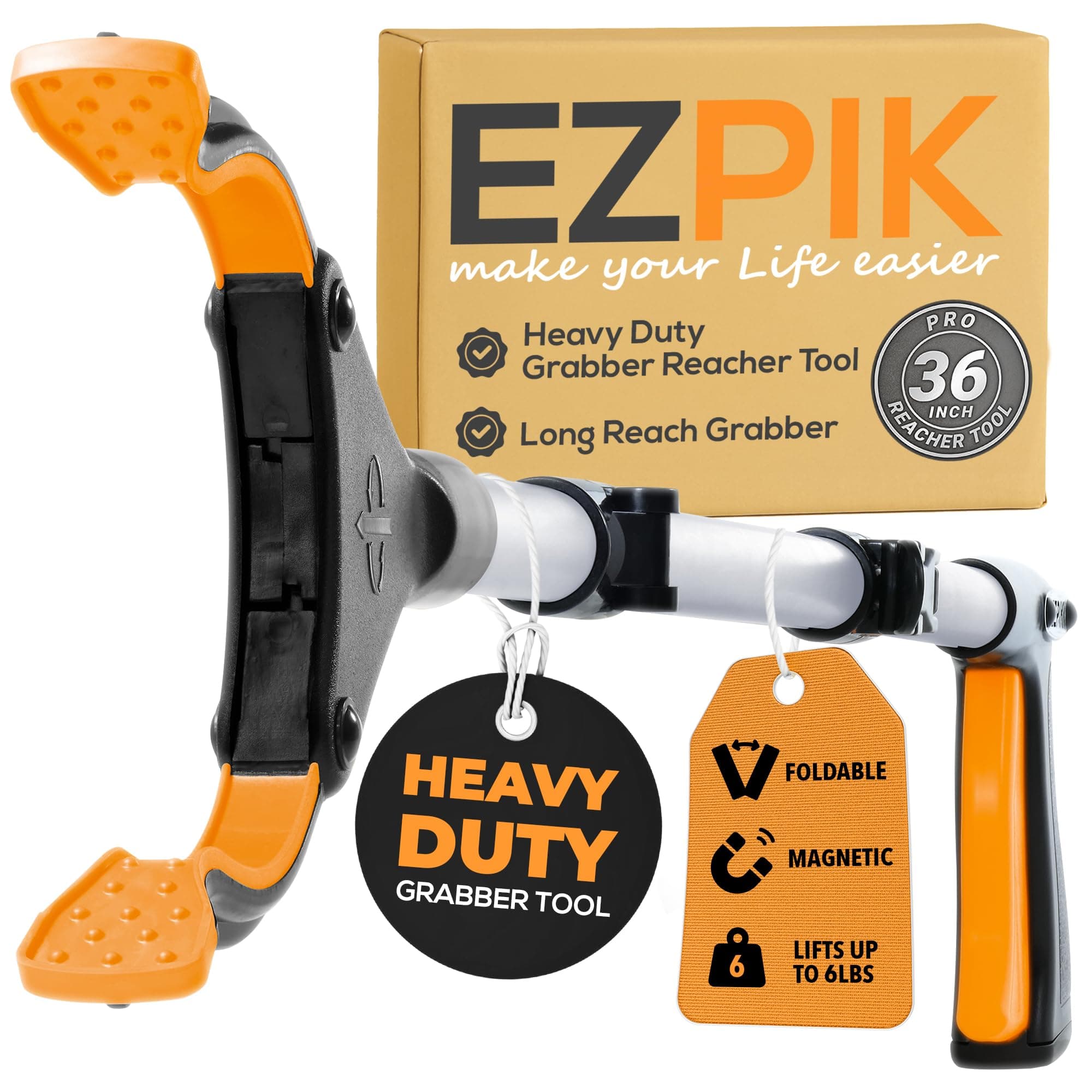 EZPIK Pro 36" Flexible Folding Grabber Tool for Elderly + Magnets, Reacher for Disabled & Seniors Heavy Duty Rotating Grippers for Reaching Underneath, Trash Grabbers & Pickers for Mobility