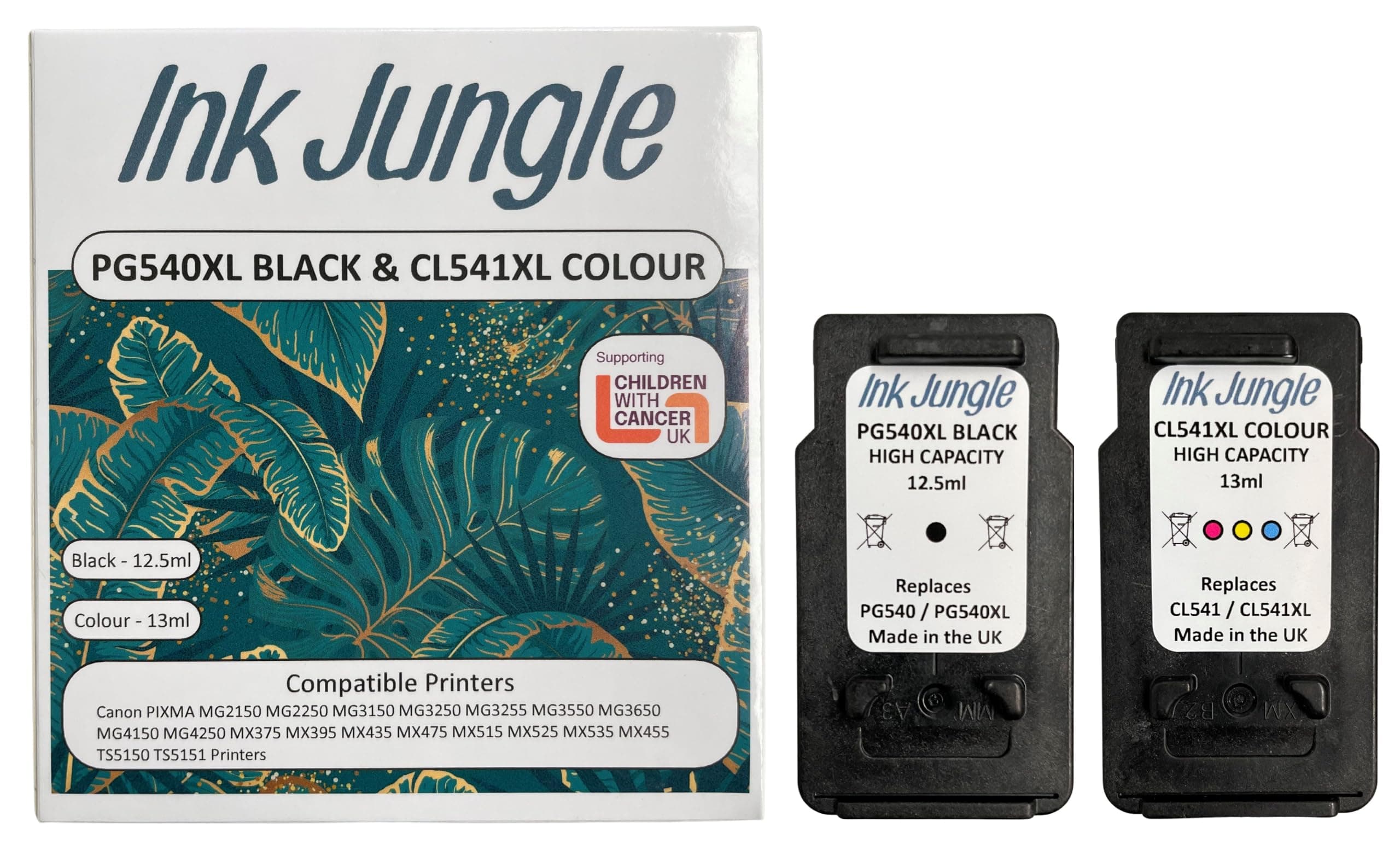 Ink Jungle PG-540XL Black & CL-541XL Colour Remanufactured Ink Cartridge For Canon PIXMA MG2100 MG2150 MG2200 MG2250 MG3100 MG3150 MG3200 MG3250 MG3255 MG3500 MG3550 MG3600 MG3650 MG4100 MG4150 MG4200