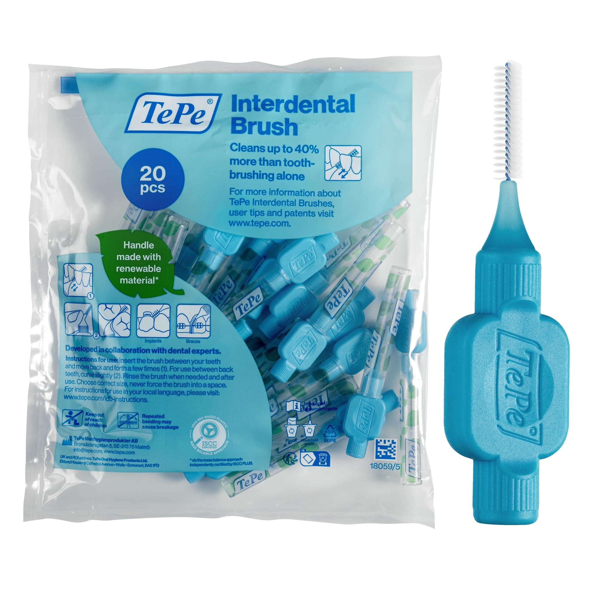 TePe Interdental Brushes Original | Size 5-0.8mm | 1 Pack of 20 Brushes (0.6 mm, Blue)