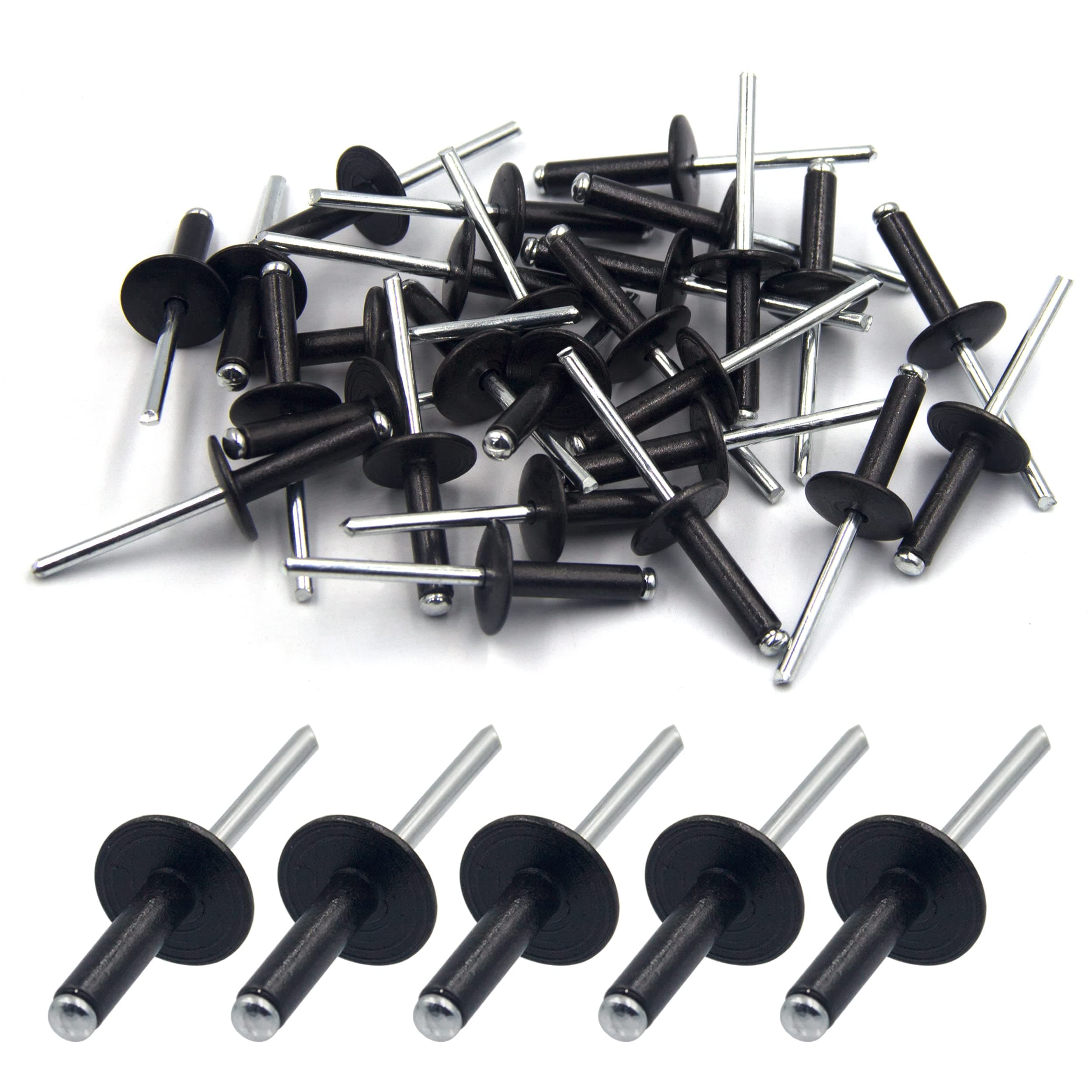 Large Flange Rivets,BESTYCHAO 50pcs Aluminum Blind Rivets with Large Flange 4.8mm x 20mm, Black Pop Rivets for DIY, Metal Tube, Sheet Mounting