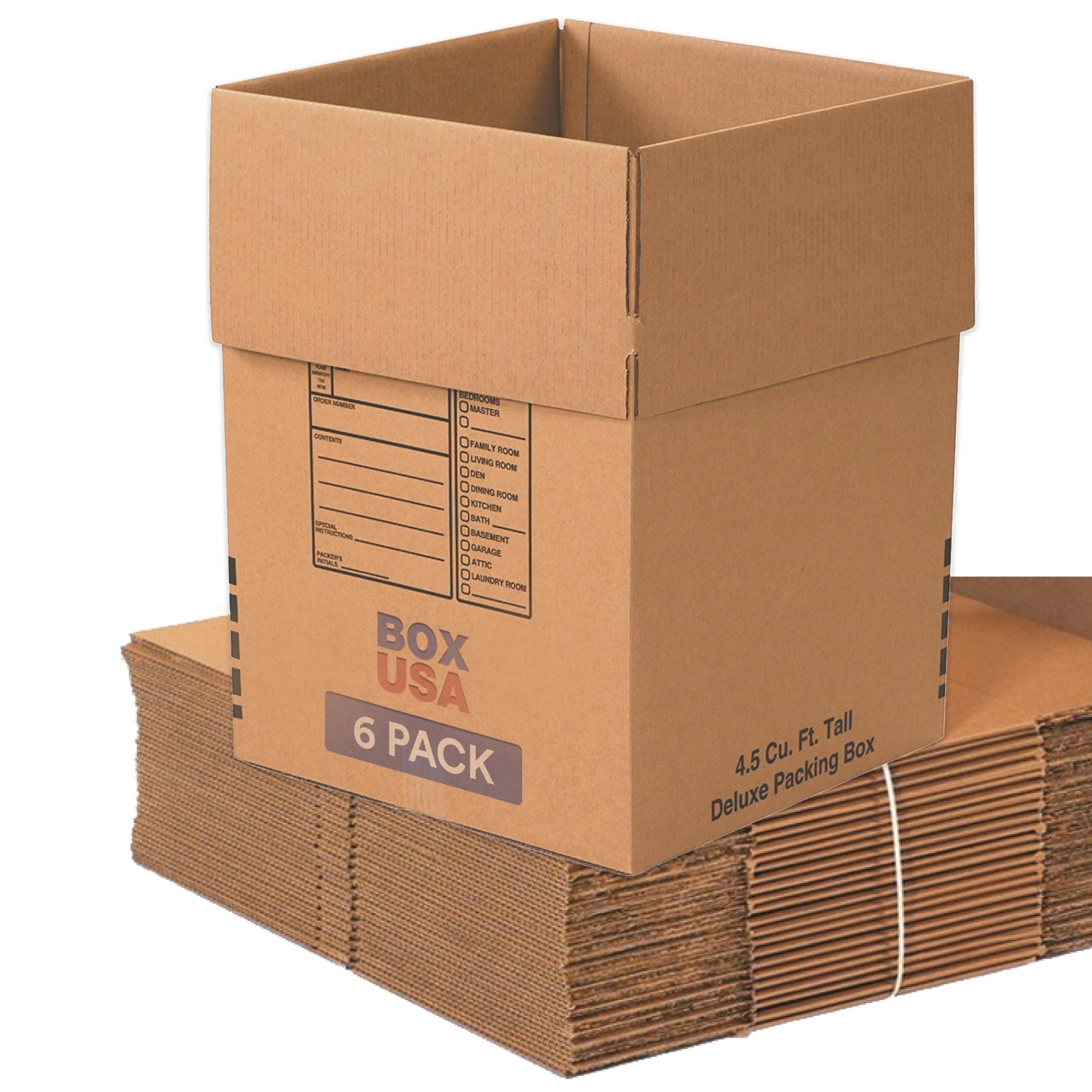 - BOX USA Moving Boxes Large Heavy Duty 18x18x24 (6-Pack) Corrugated Cardboard Box for Shipping, Mailing, Packing, Packaging and Storage 18"L x 18"W x 24"H